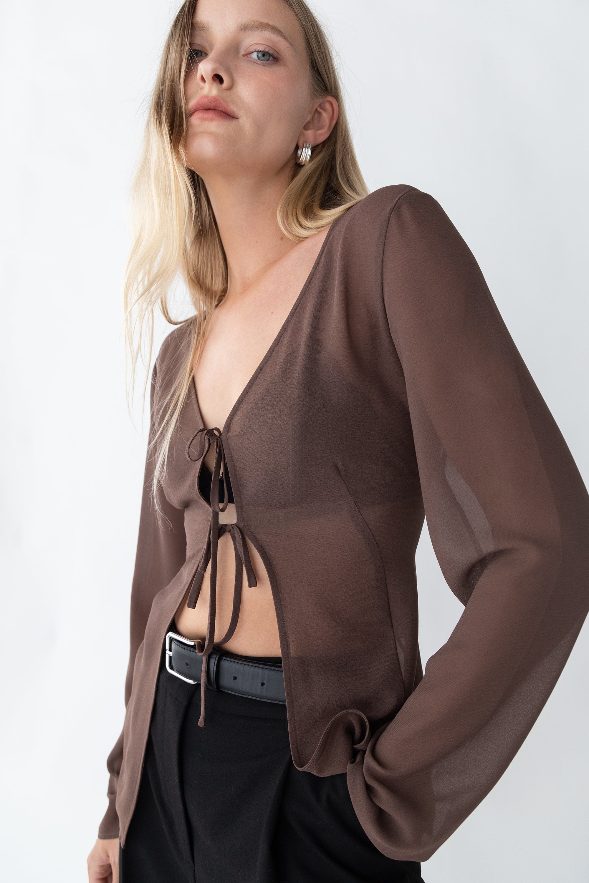 CHIFFON TIE FRONT BLOUSE Clearance Cheap Online