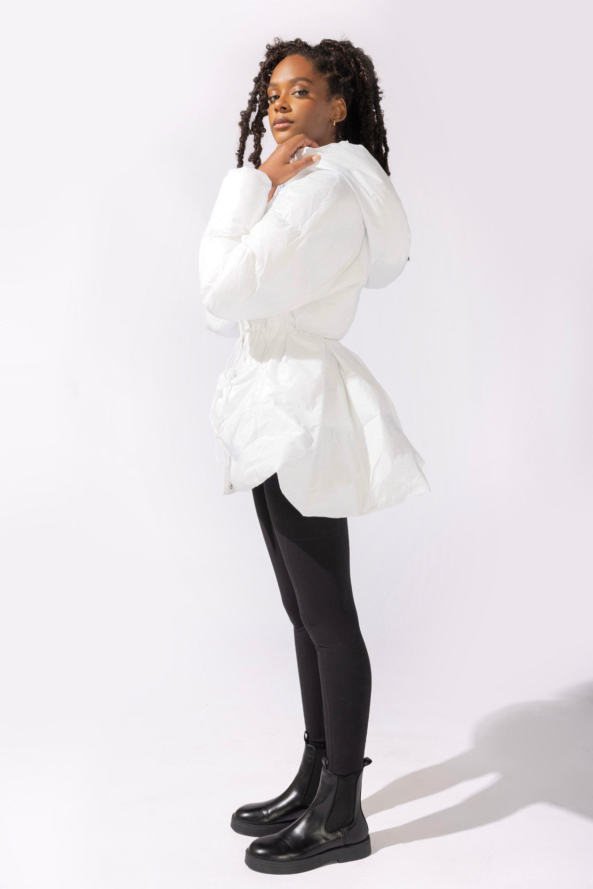 Pearl Peplum Puffer Jacket - White Enjoy Cheap Online