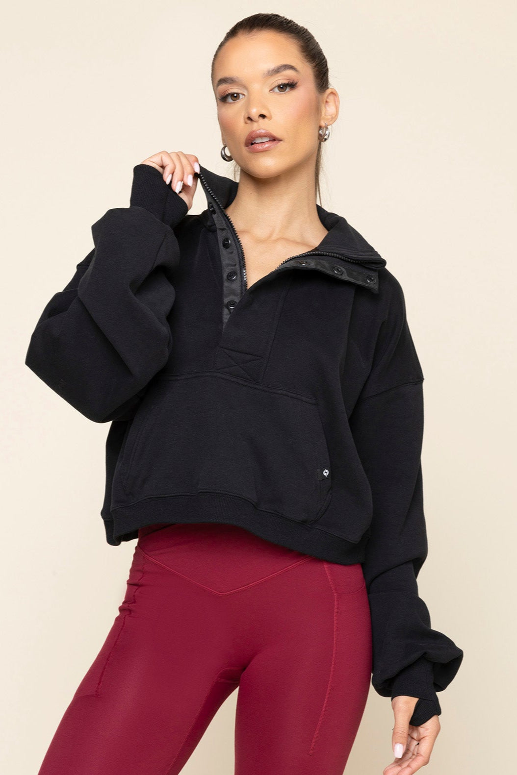 Ooey Gooey Crop Half Zip - Black Free Shipping Real