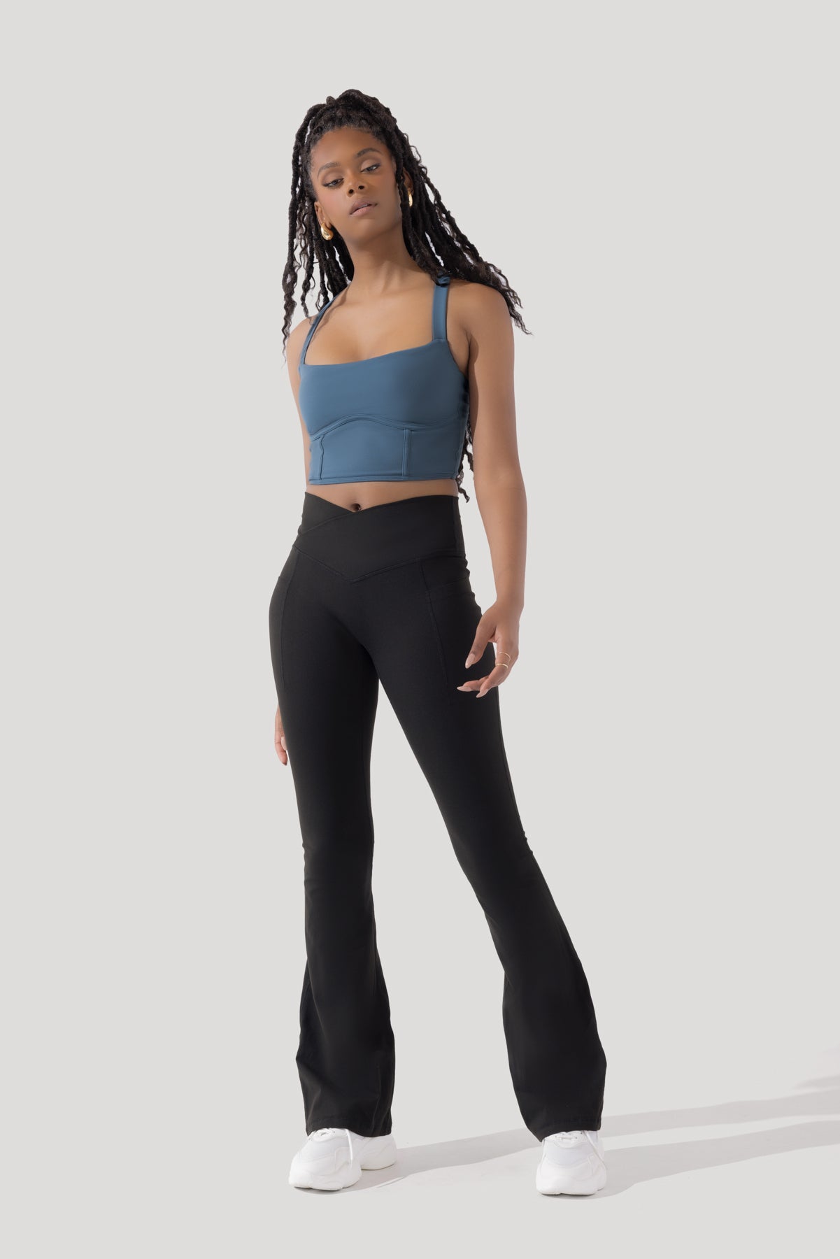 Crisscross Hourglass Flared Leggings with Pockets - Black Buy Cheap Nicekicks