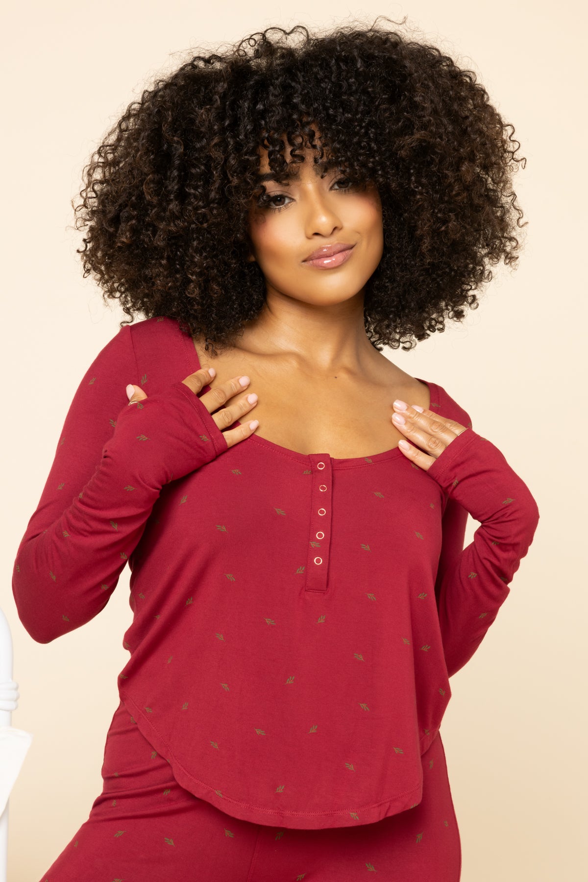 Sleep Tight Long Sleeve Henley - Cranberry Cheap Sale 2025 Unisex