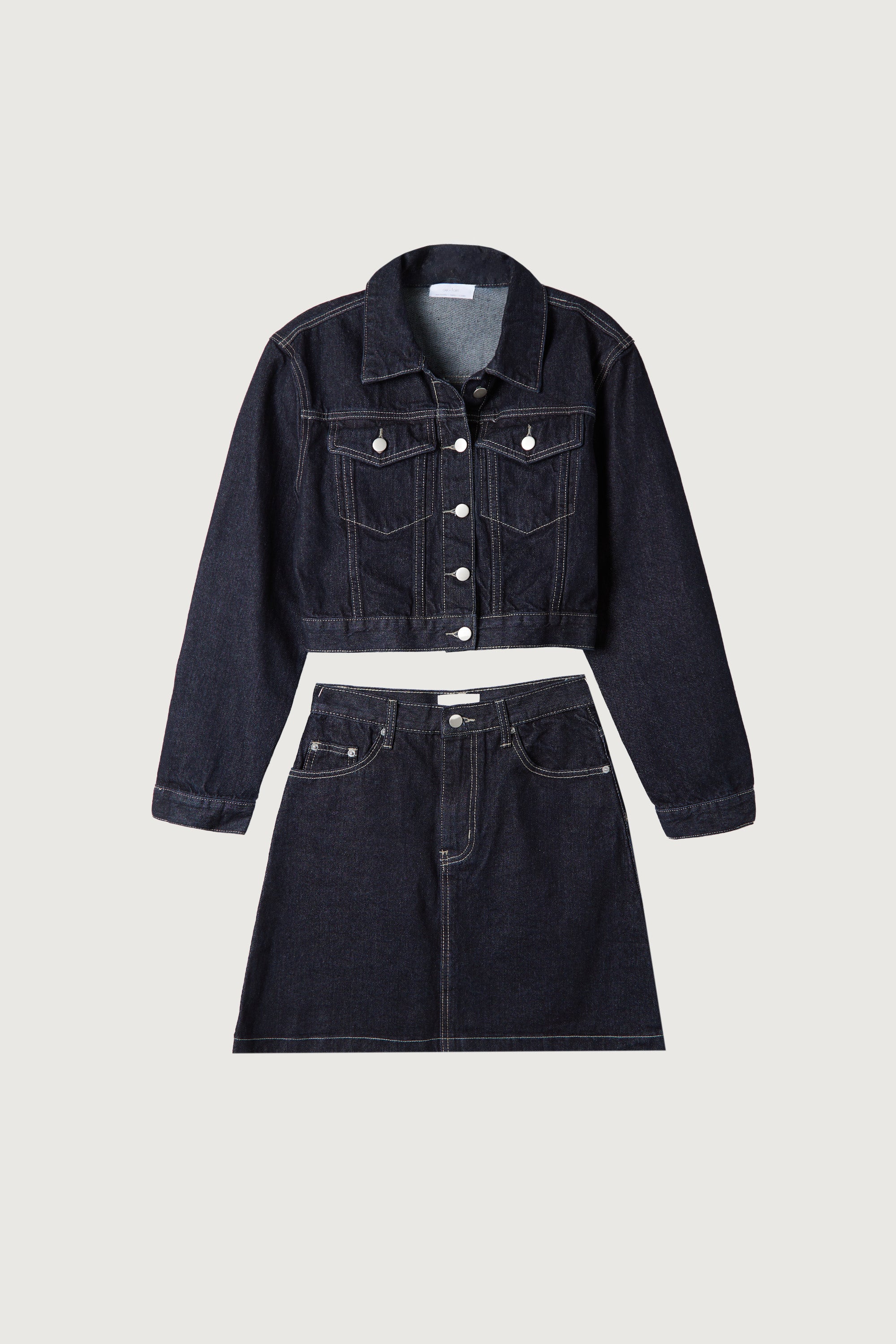 DENIM JACKET AND SKIRT SET Inexpensive