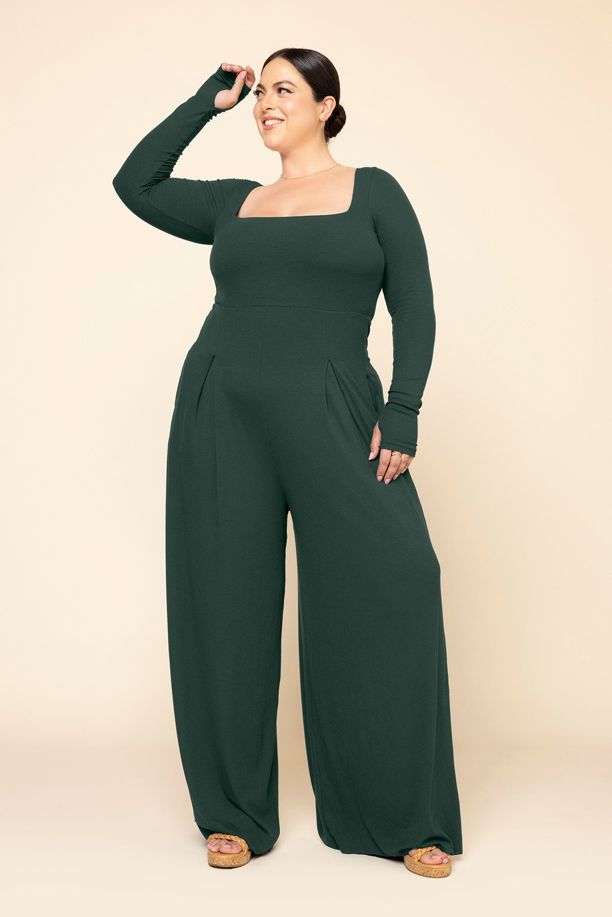 Go With The Flow Long Sleeve Jumpsuit - Pine Outlet Geniue Stockist