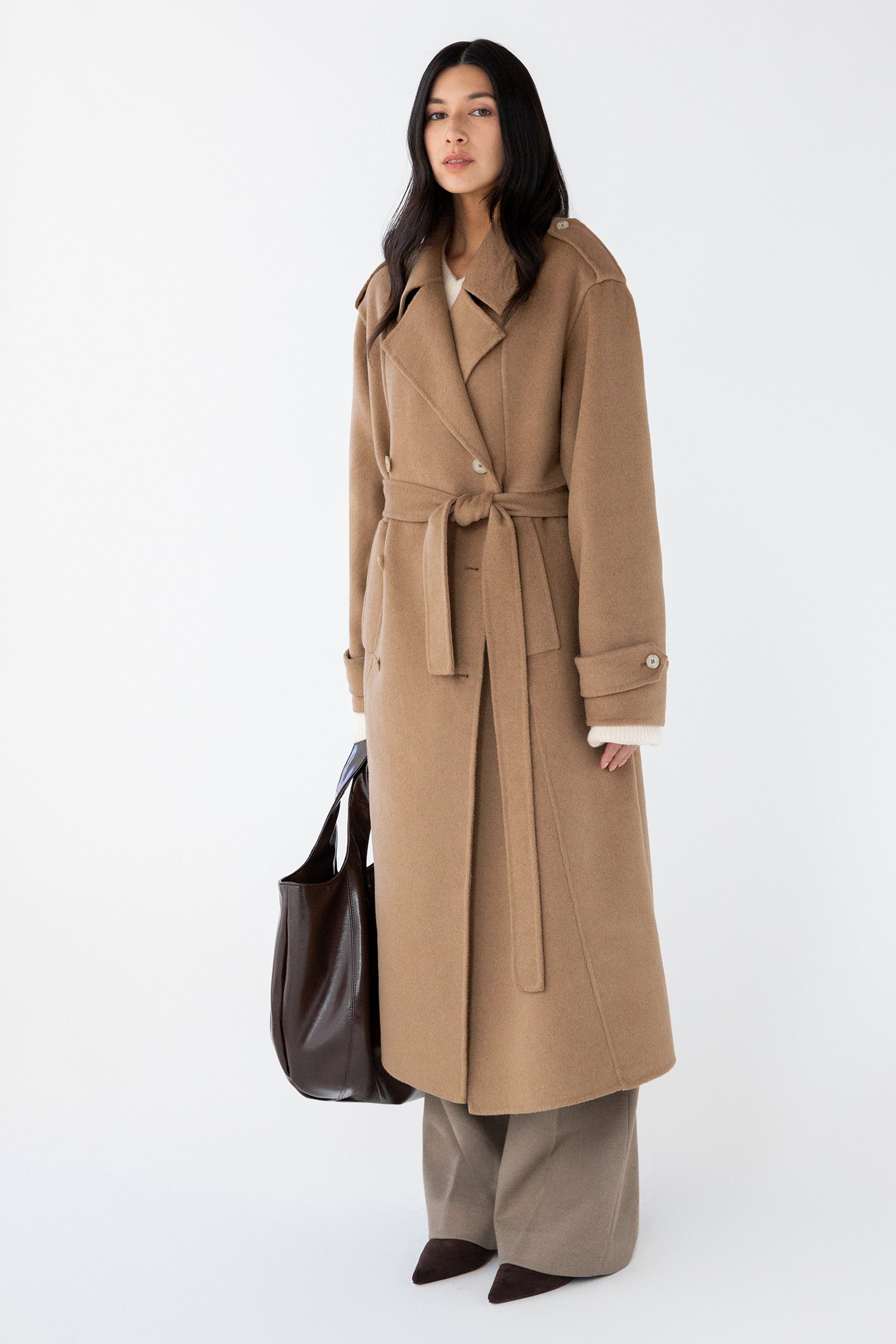 BRUSHED WOOL-BLEND BELTED COAT Good Selling Cheap Online