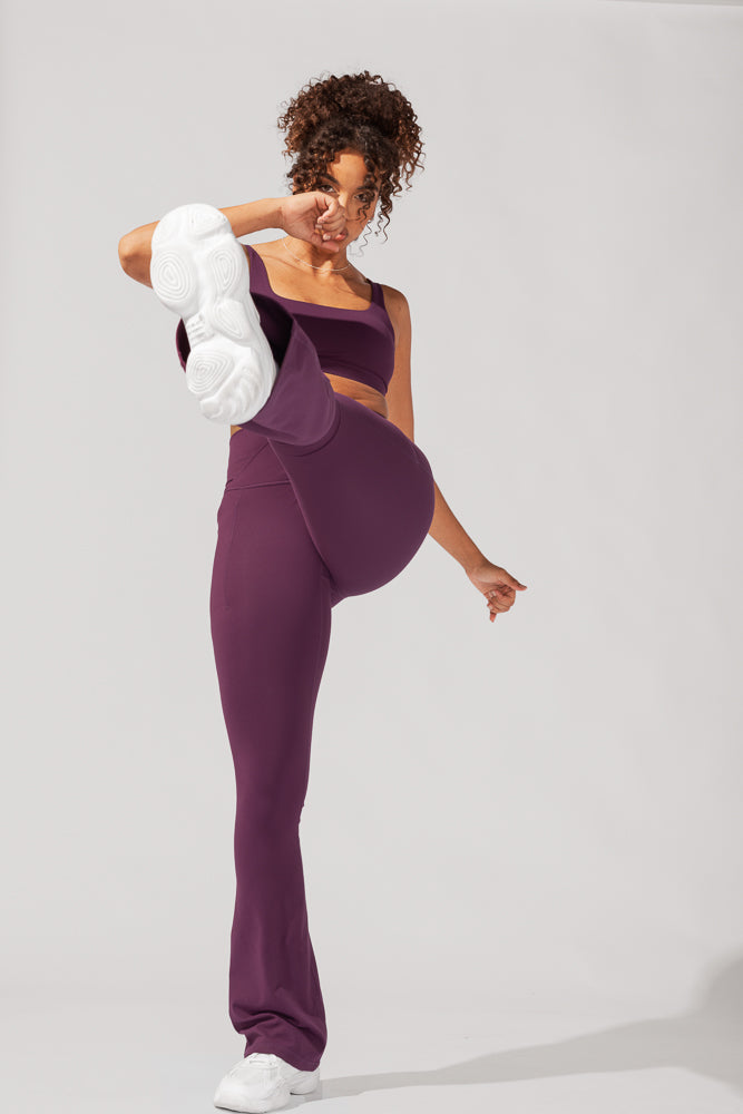 Crisscross Hourglass Flared Leggings with Pockets - Winter Plum Cheap The Cheapest