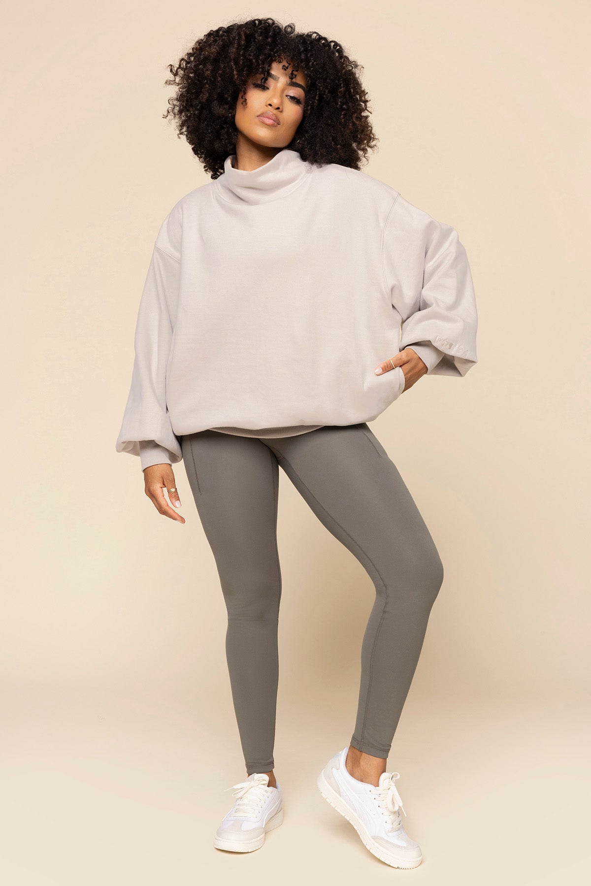 Ooey Gooey Mockneck Sweatshirt with Pockets - Silver Birch Free Shipping Outlet