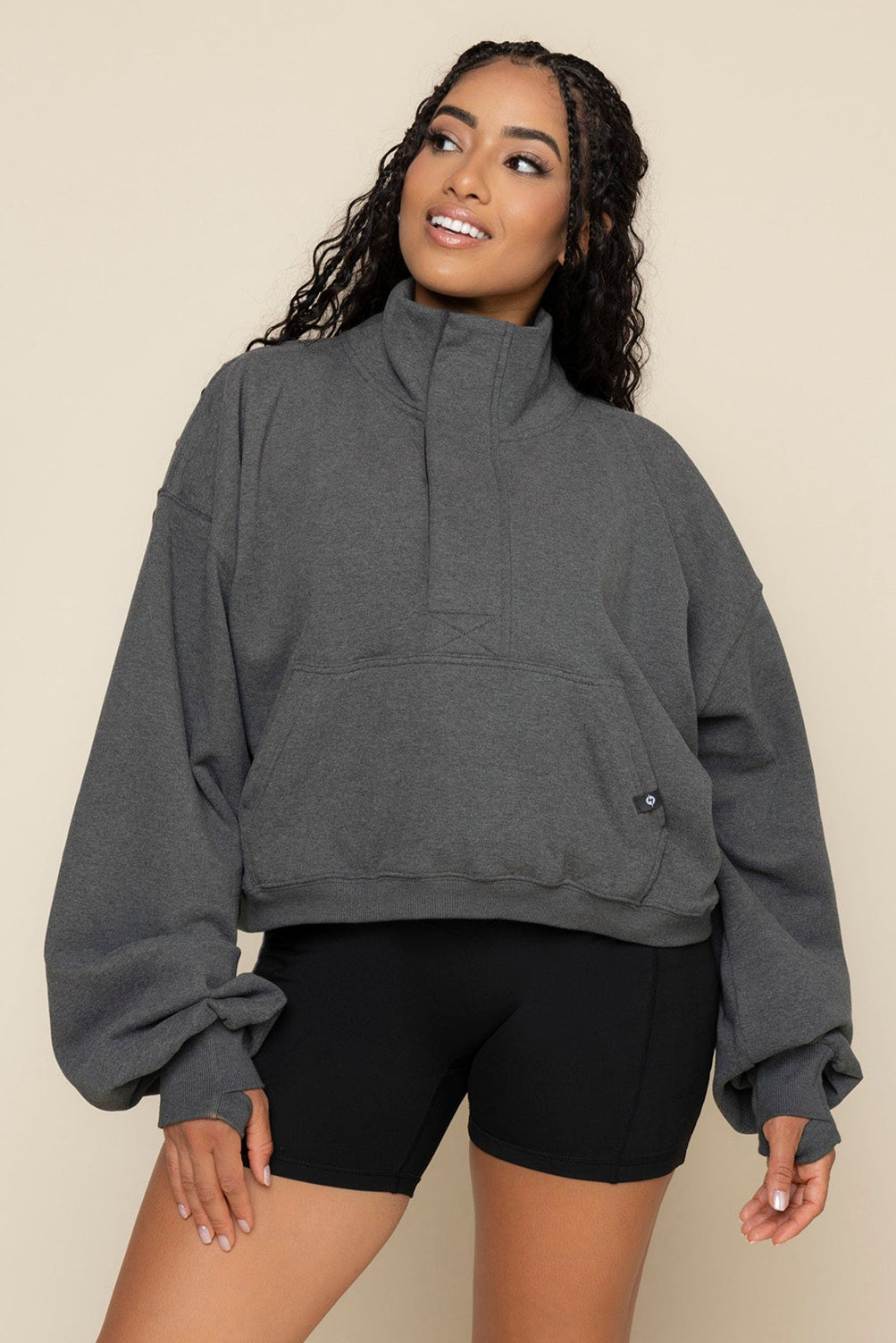 Ooey Gooey Crop Half Zip - Charcoal Heather Pay With Paypal Cheap Online