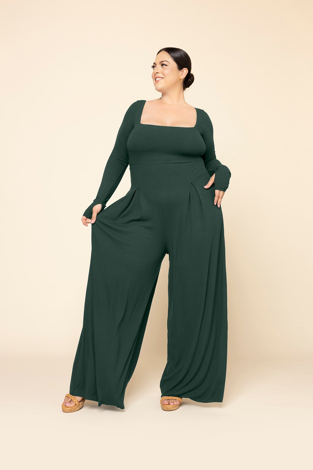 Go With The Flow Long Sleeve Jumpsuit - Pine Outlet Geniue Stockist