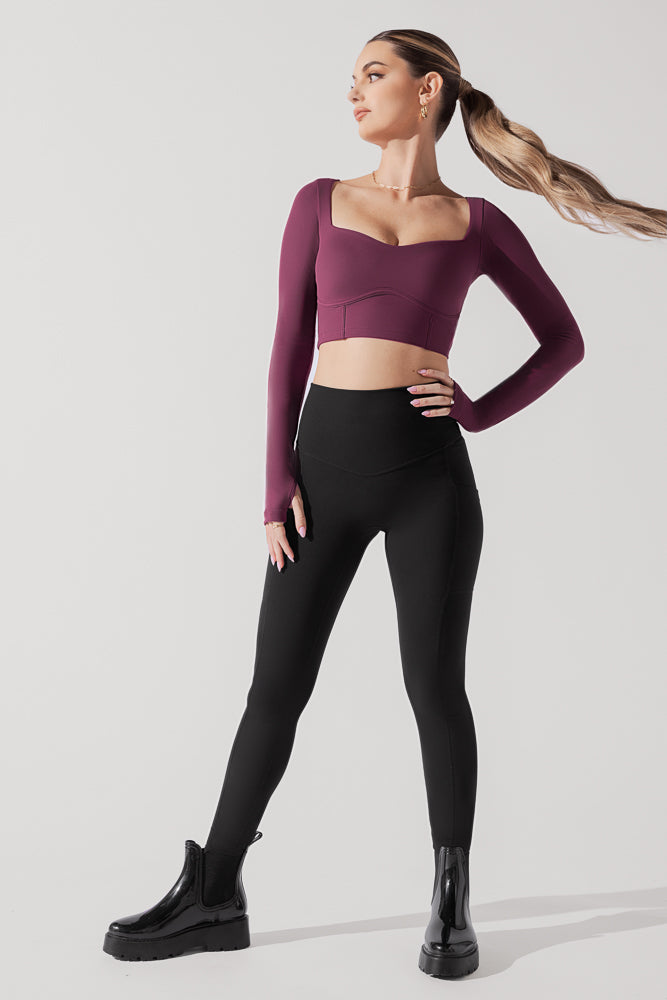 Sweetheart Long Sleeve Crop Top - Plum Top Quality Sale Online