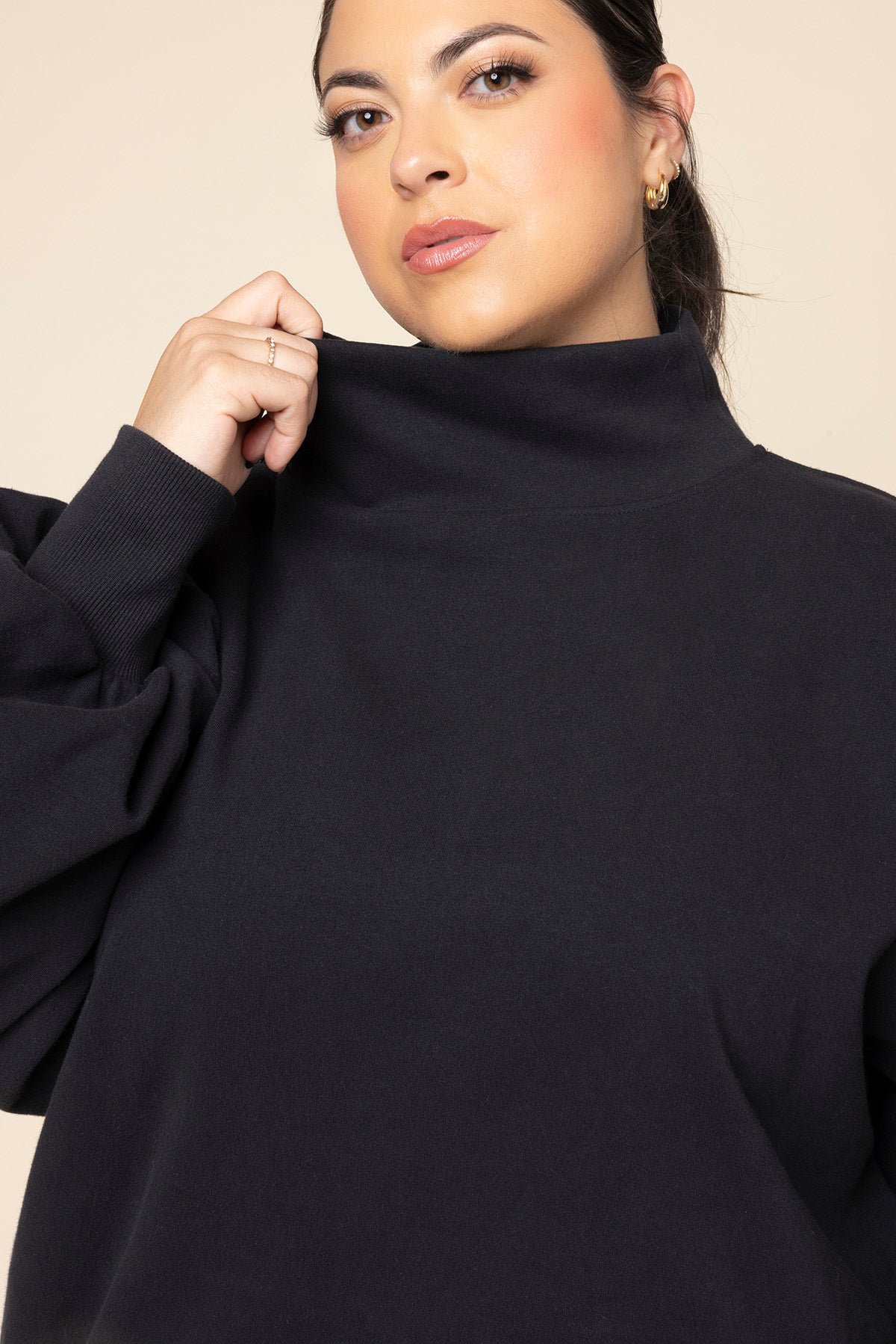 Ooey Gooey Mockneck Sweatshirt with Pockets - Black Pay With Paypal Cheap Pice