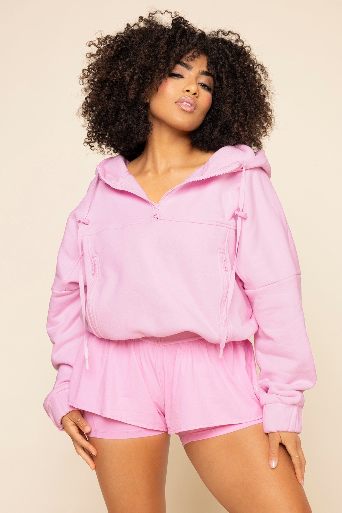 Half Zip Warm Up Hoodie - Perfect Pink Get Authentic Cheap Online