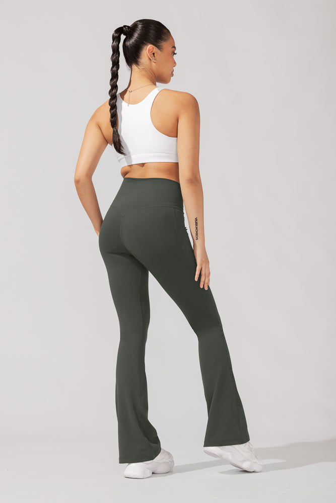 Crisscross Hourglass Flared Leggings with Pockets - Forestwood Huge Surprise Cheap Pice