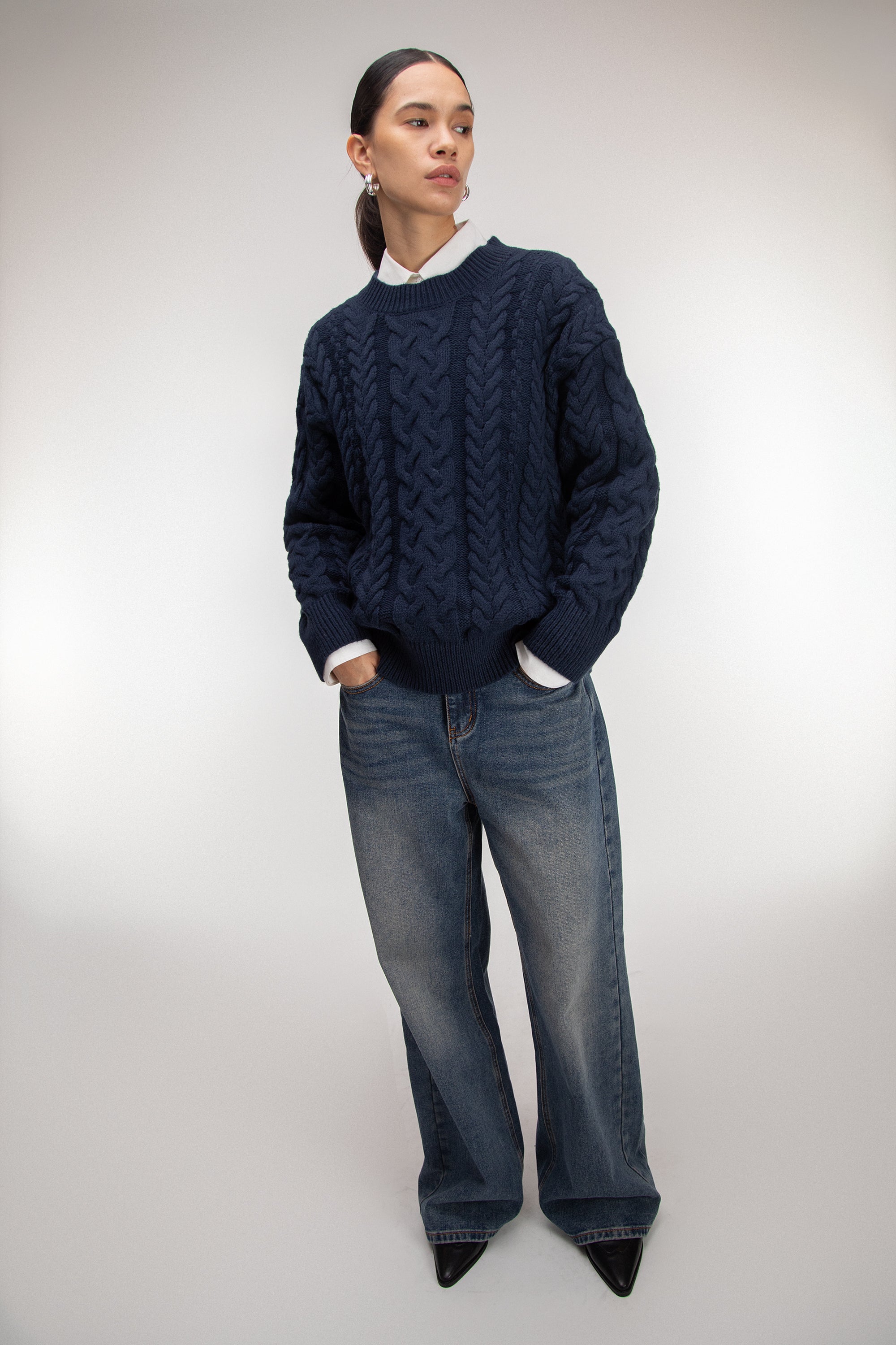 CABLE KNIT CREWNECK SWEATER Best Place Sale Online