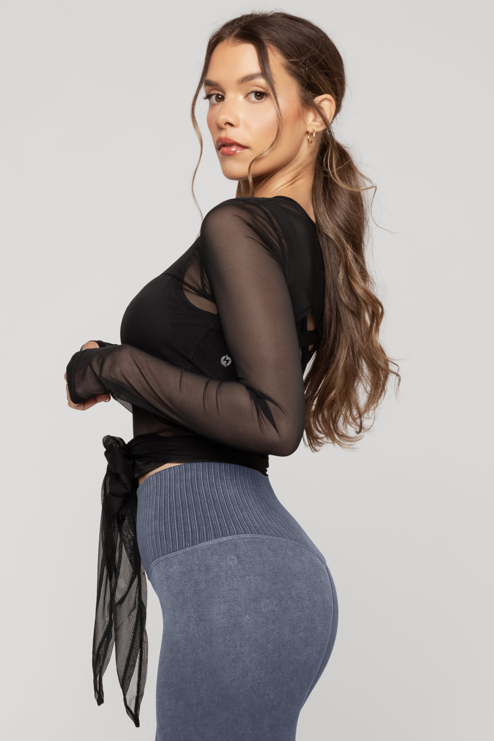 Bow Back Long Sleeve Mesh Top - Black Countdown Package Online