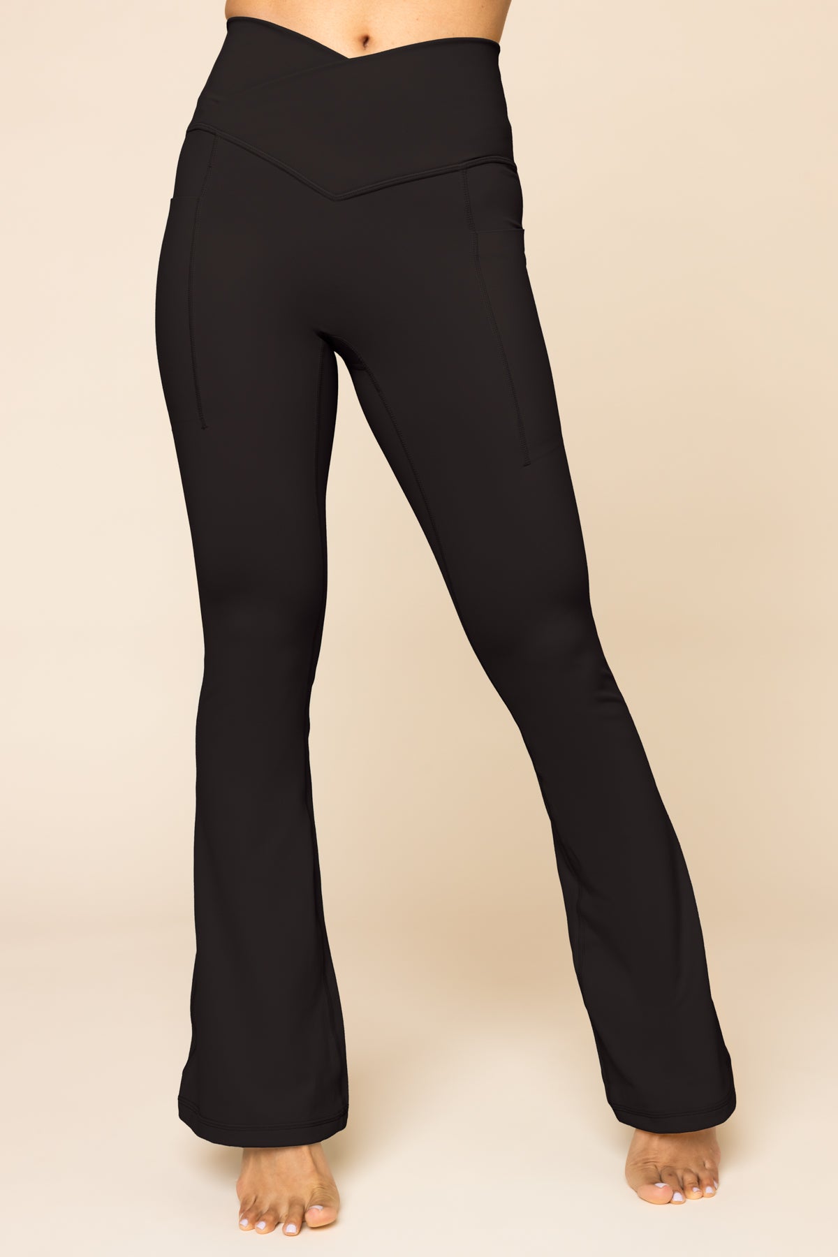 Crisscross Hourglass Flared Leggings with Pockets - Black Buy Cheap Nicekicks