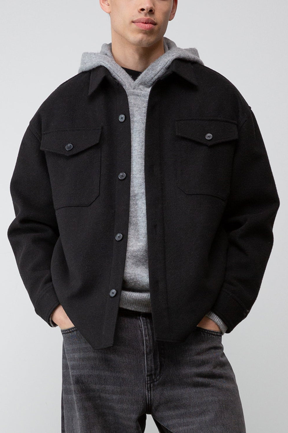 WOOL BLEND BUTTON FRONT SHIRT Marketable Online