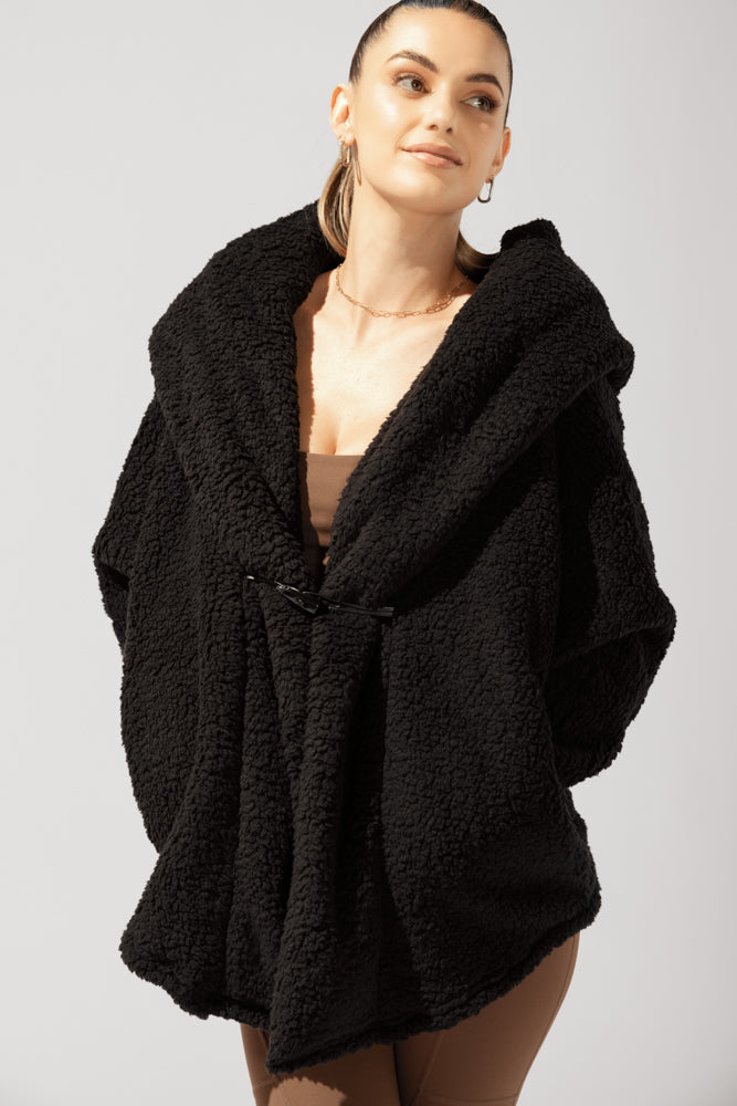 Faux Sherpa Cocoon Coat - Black Original Cheap Online