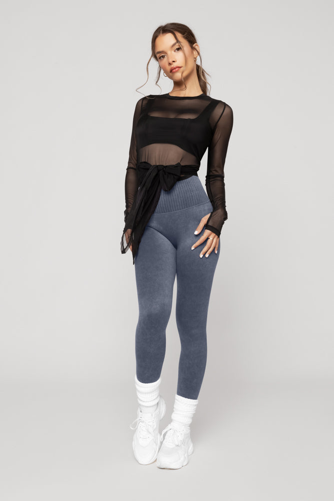 Bow Back Long Sleeve Mesh Top - Black Countdown Package Online