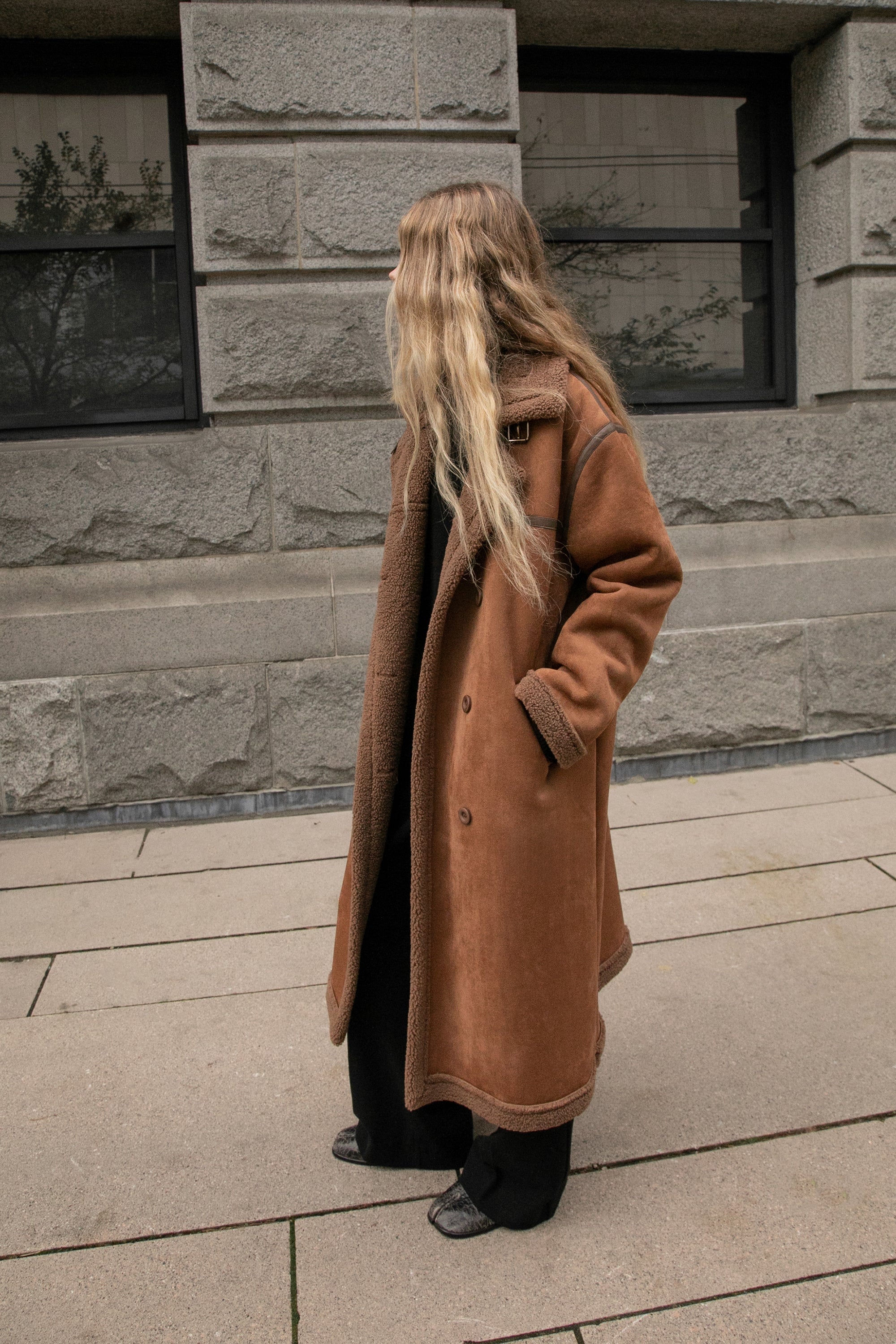 LONG VEGAN SUEDE COAT Discount Low Shipping Fee