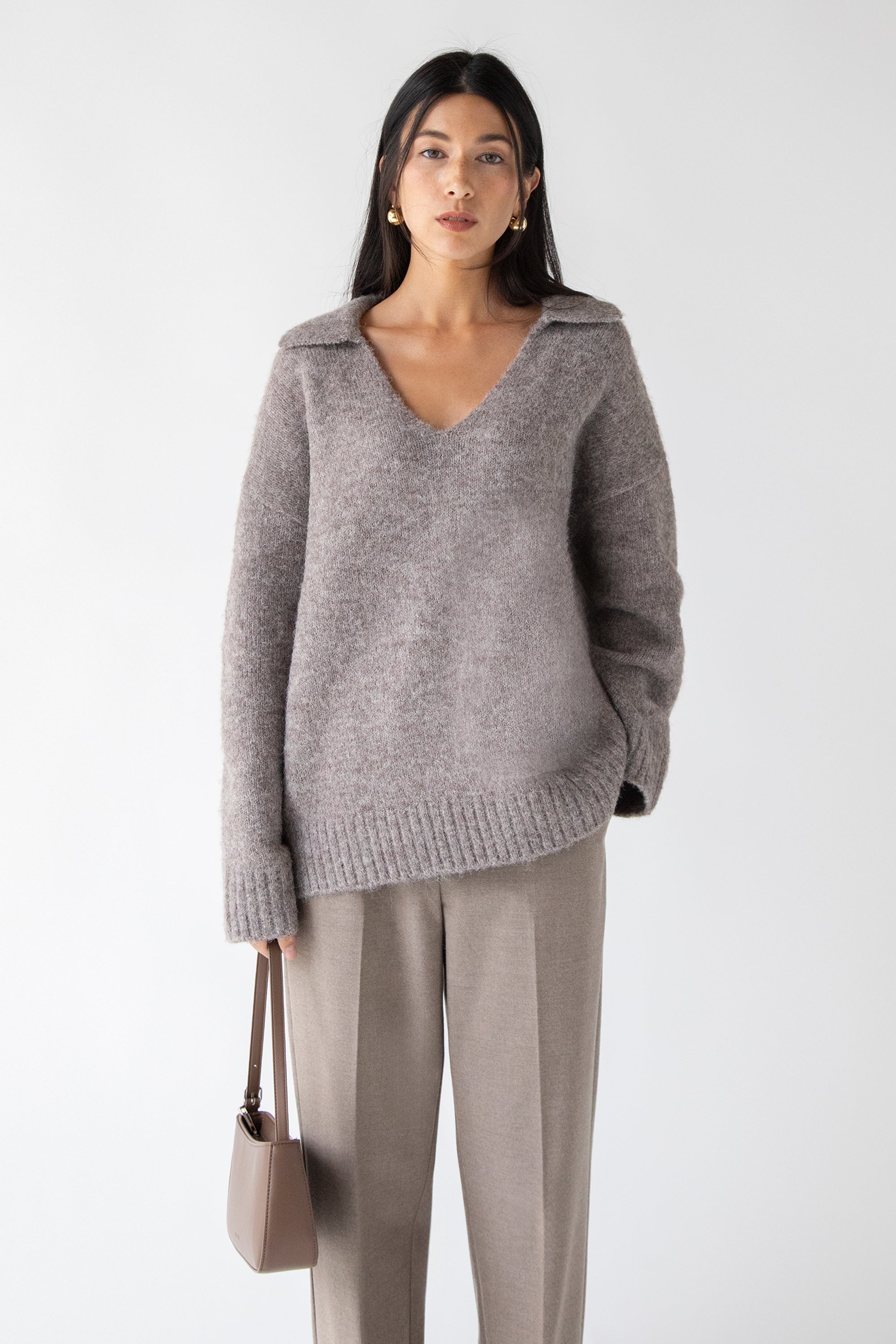 OVERSIZED COLLARED V-NECK SWEATER Online Cheap Quality