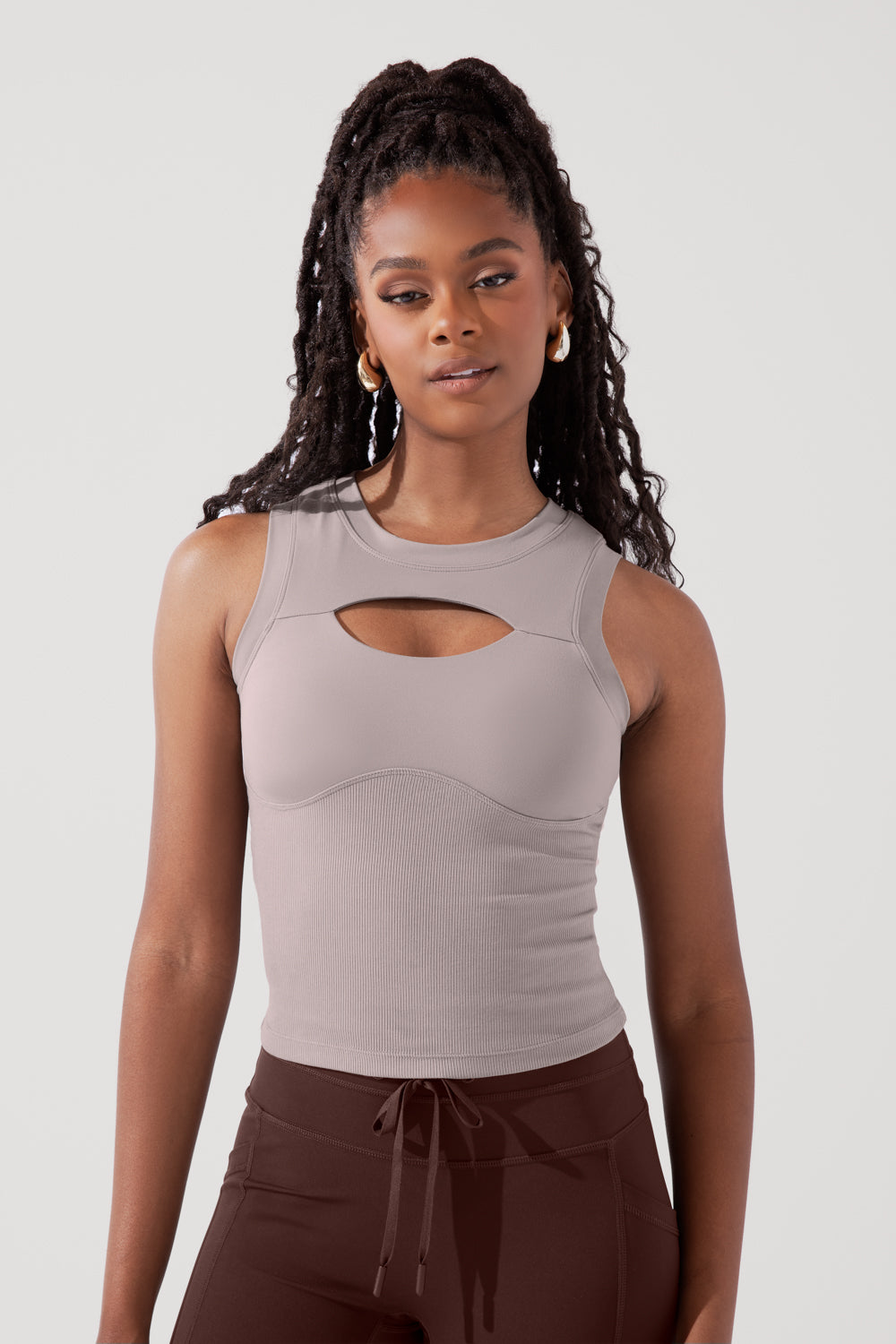 Peekaboo Crew Tank - Smoky Taupe Get To Buy For Sale