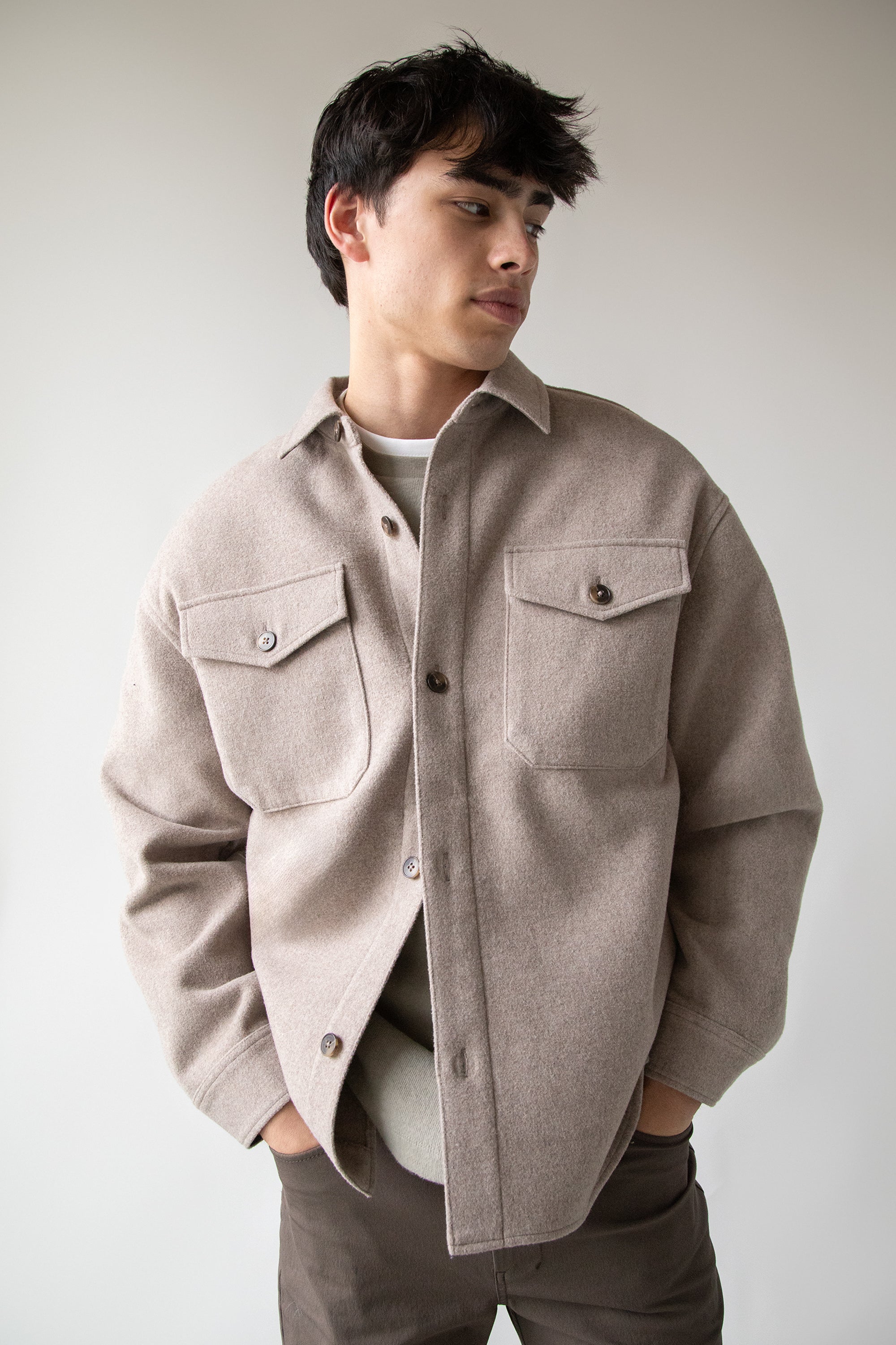 WOOL BLEND BUTTON FRONT SHIRT Marketable Online