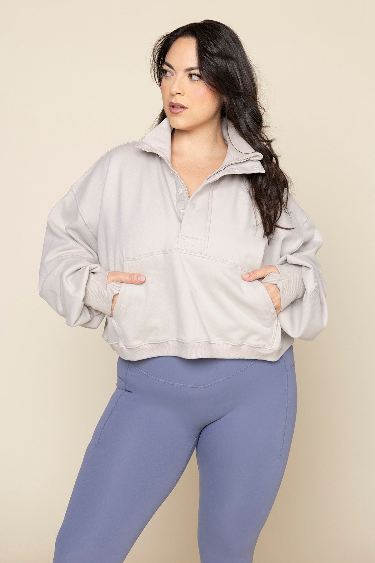 Ooey Gooey Crop Half Zip - Silver Birch Cheap Sale Genuine