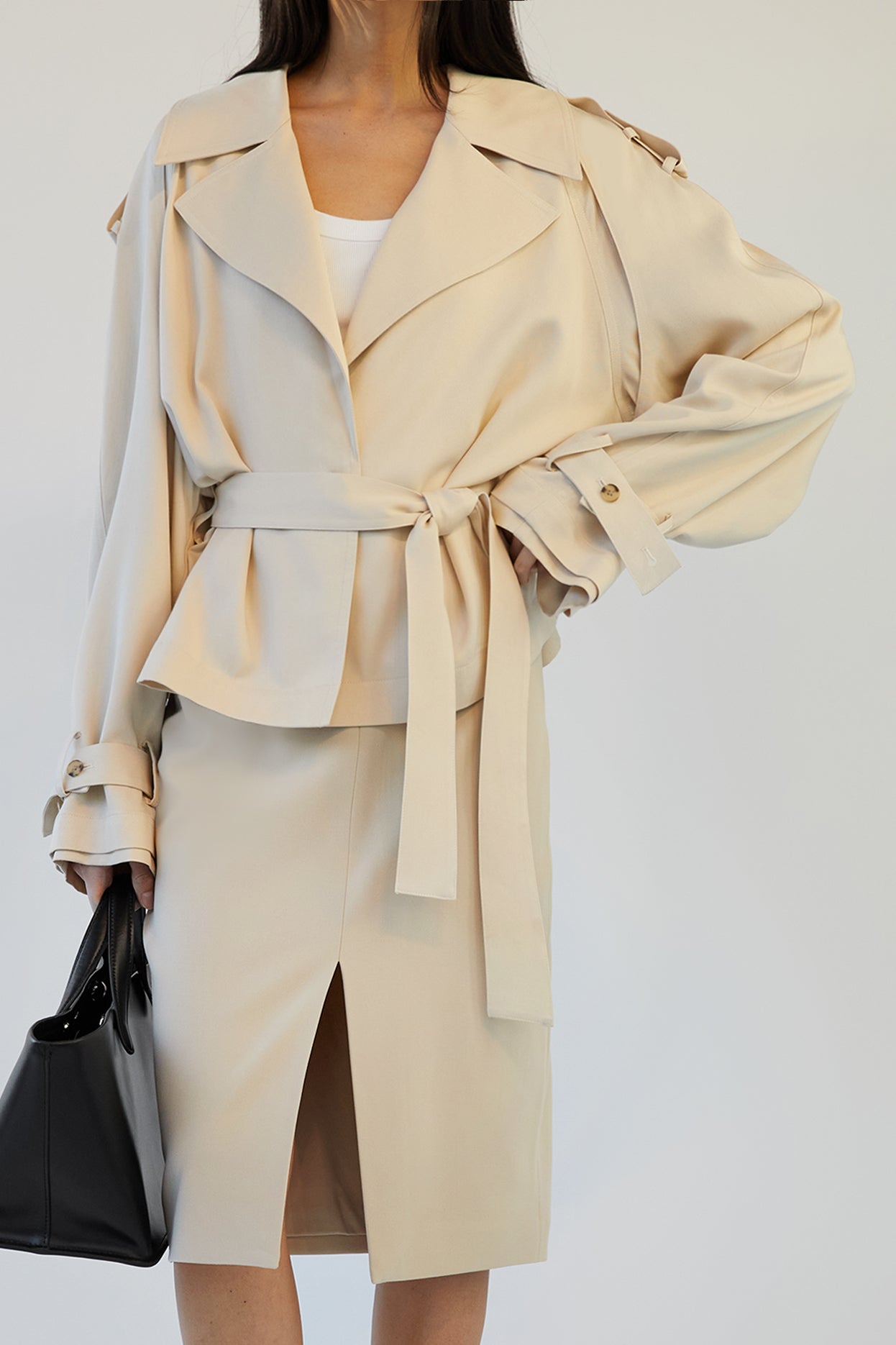 CROPPED FLOWY TRENCH COAT Visa Payment