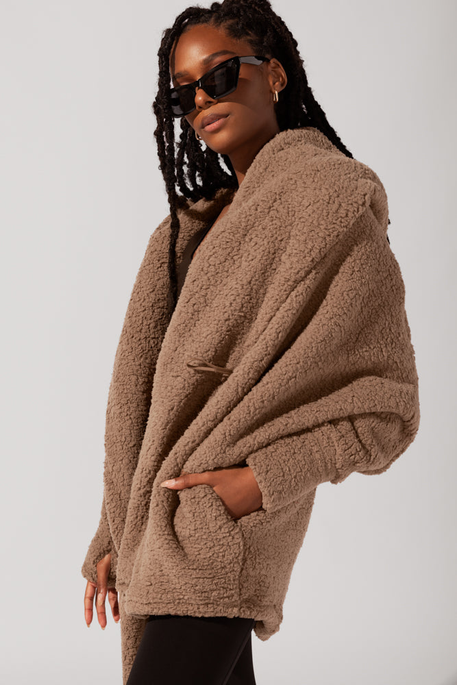 Faux Sherpa Cocoon Coat - Teddy Bear Brown Sale Browse