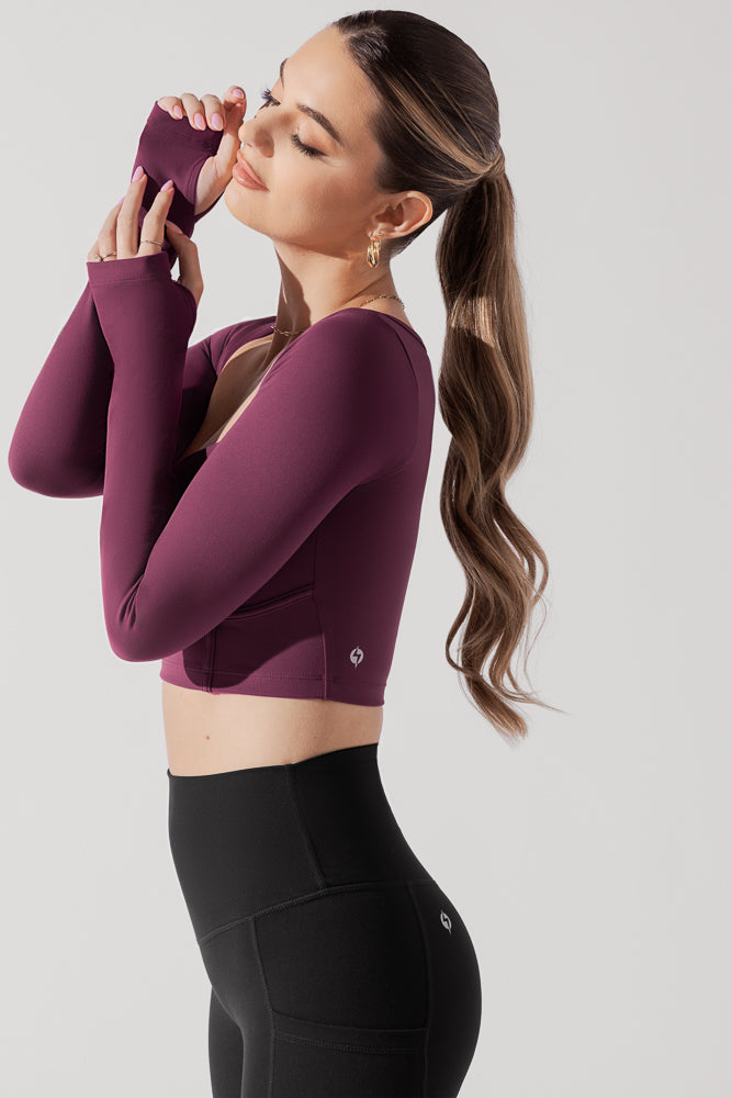 Sweetheart Long Sleeve Crop Top - Plum Top Quality Sale Online