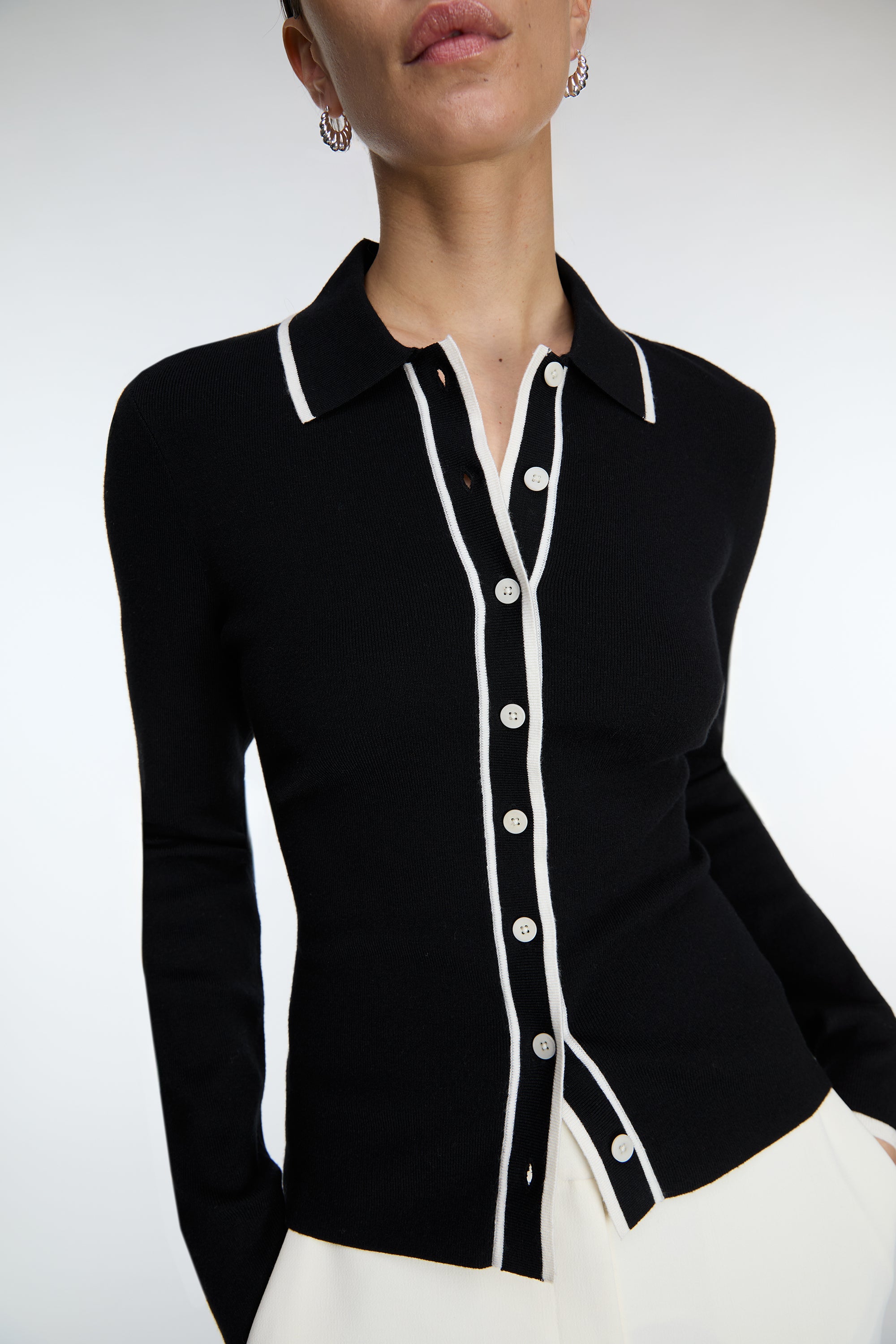 CONTRAST TRIM BUTTON FRONT COLLARED CARDIGAN Discount Cheapest Pice