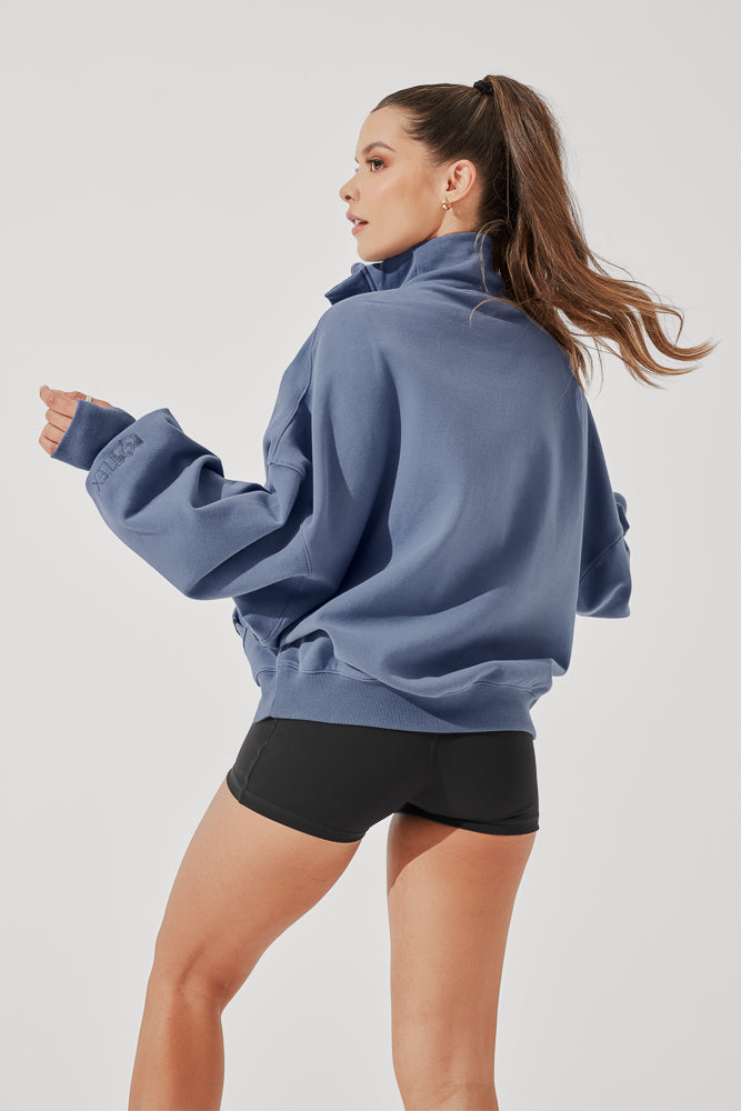 Ooey Gooey Half Zip Sweater - Blue Dusk Supply Online