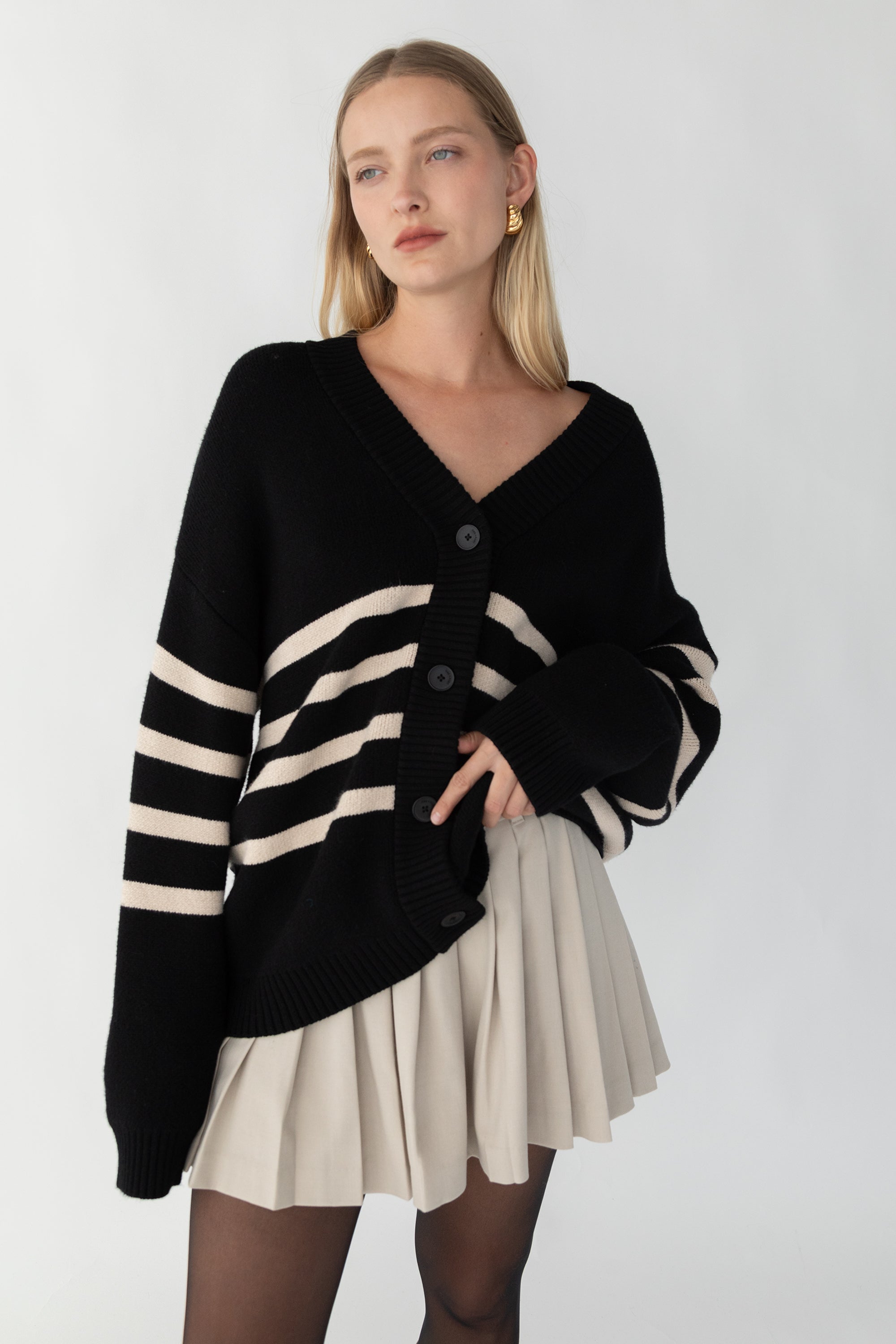 STRIPED BUTTON FRONT CARDIGAN Buy Cheap Great Deals