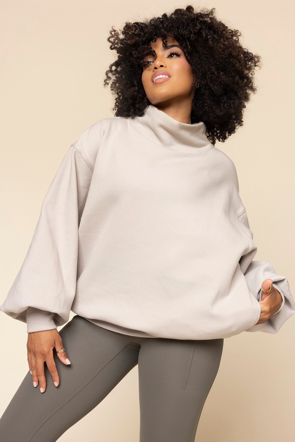 Ooey Gooey Mockneck Sweatshirt with Pockets - Silver Birch Free Shipping Outlet