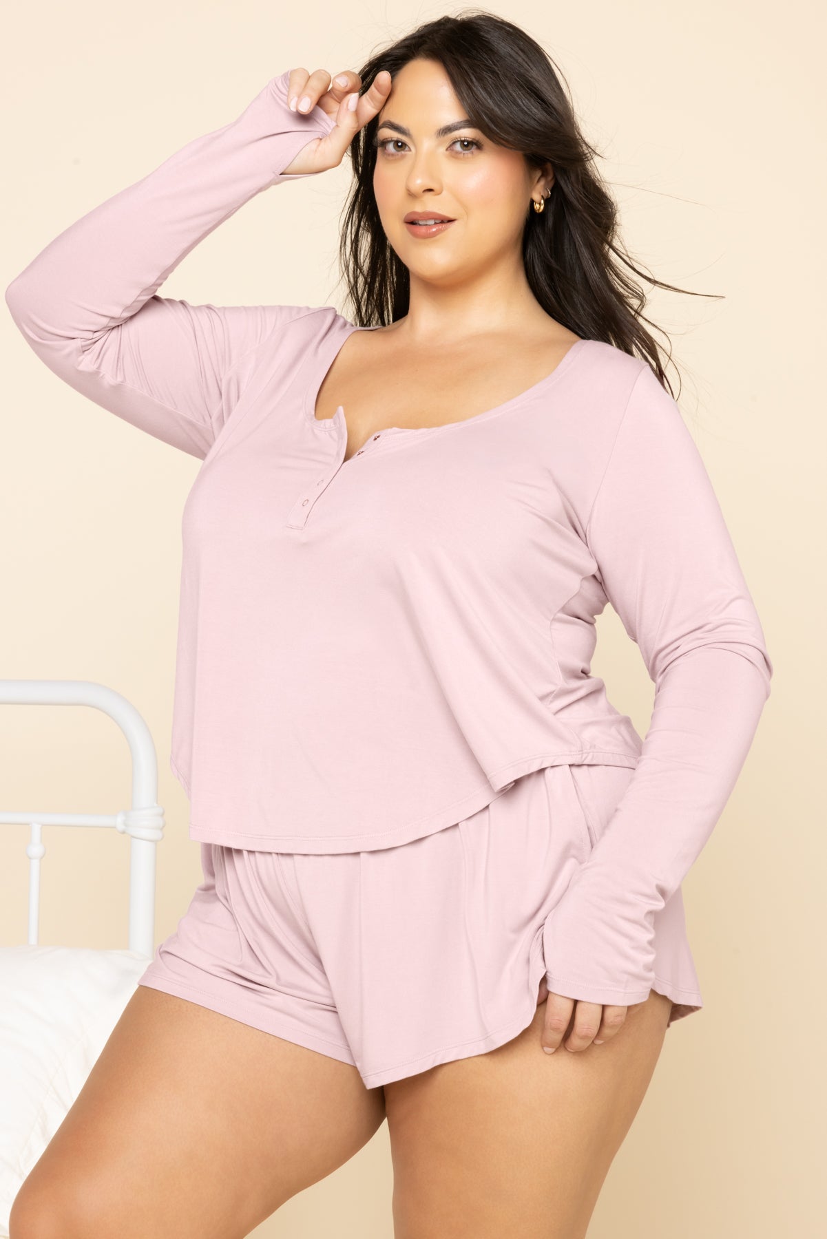 Sleep Tight Long Sleeve Henley - Pink Dusk Wholesale Pice