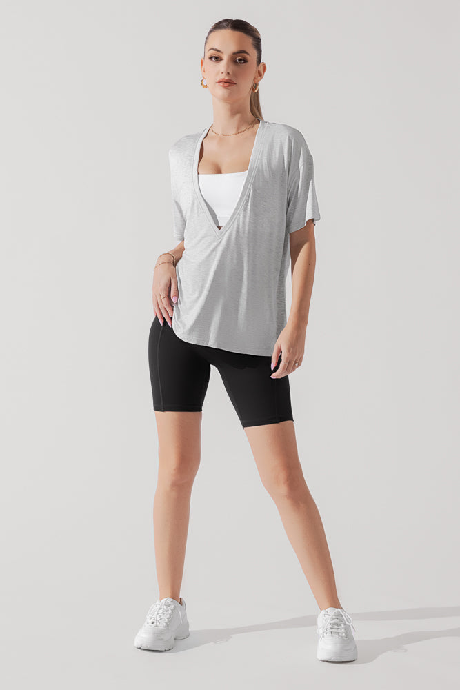 Daring Deep V Tee - Heather Grey Sale Good Selling