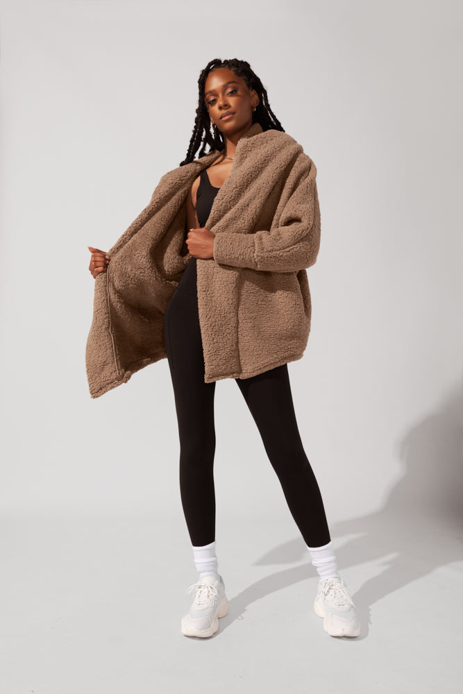 Faux Sherpa Cocoon Coat - Teddy Bear Brown Sale Browse