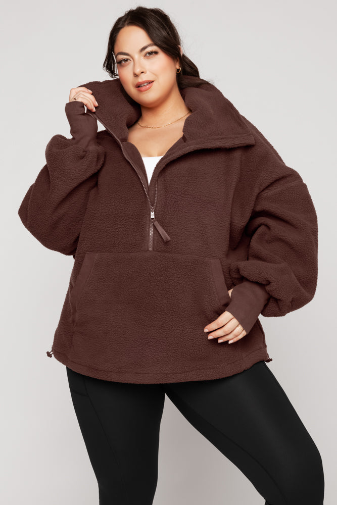 Big Hug Fleece Half Zip Sweater - Chocolate Clearance Buy