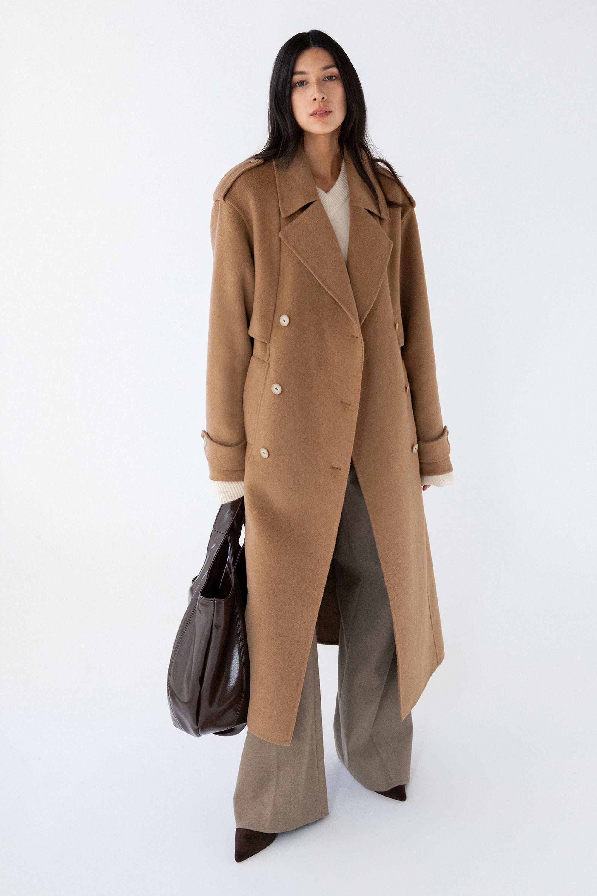 BRUSHED WOOL-BLEND BELTED COAT Good Selling Cheap Online