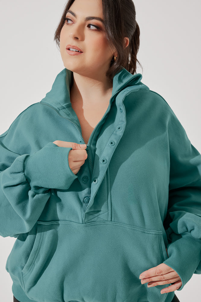 Ooey Gooey Half Zip Sweater - Turquoise Cheap Official