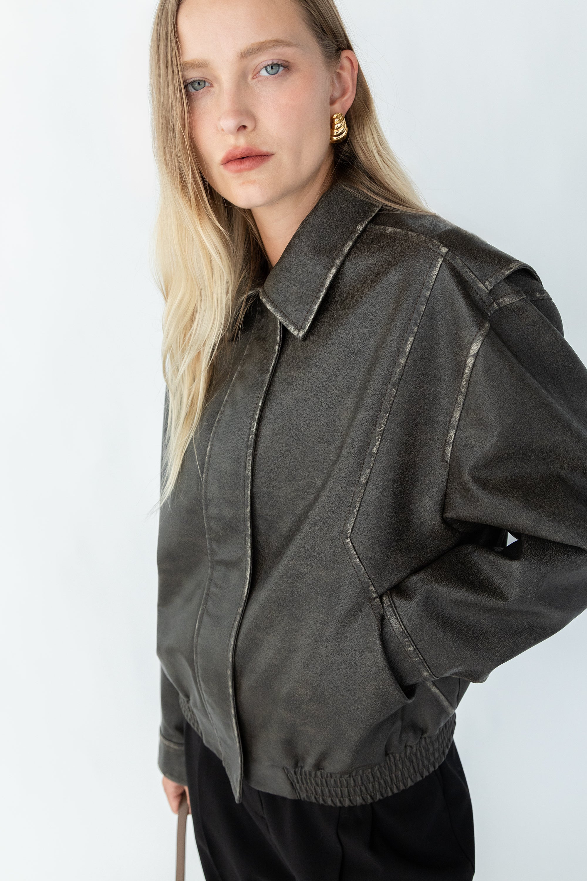 VINTAGE INSPIRED VEGAN LEATHER BOMBER JACKET Genuine Sale Online