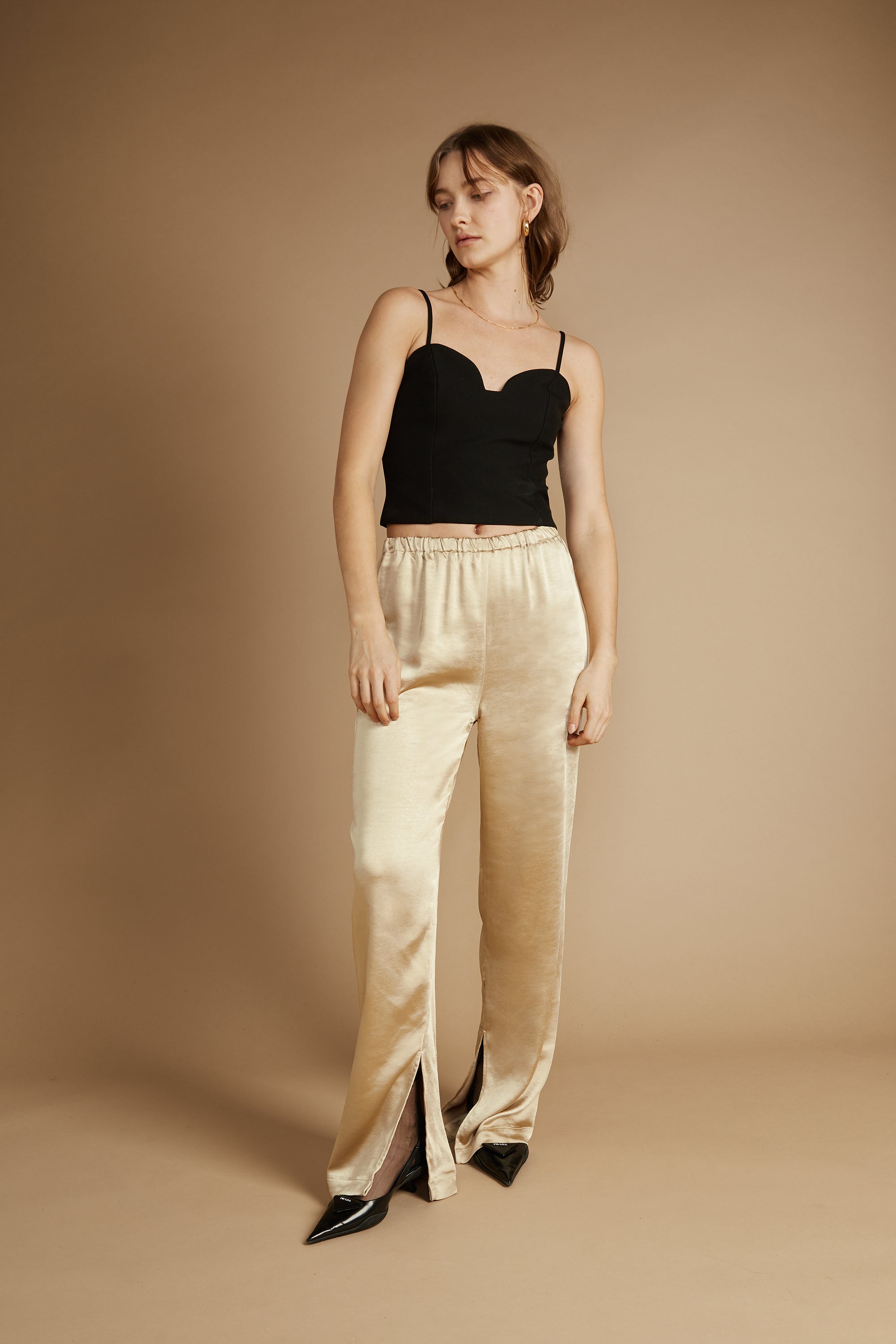 SATIN PANTS WITH FRONT SLITS Low Pice Fee Shipping Online