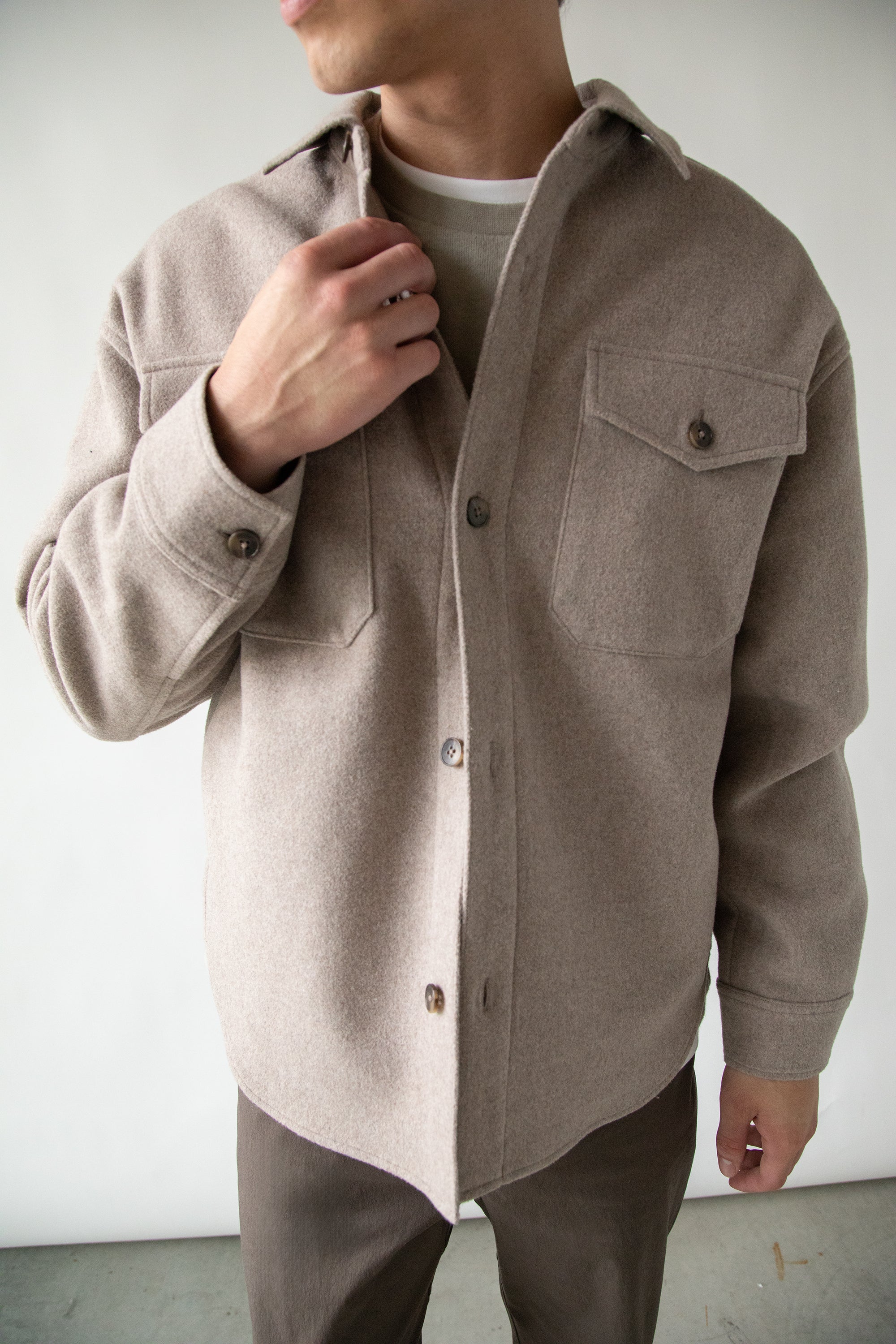 WOOL BLEND BUTTON FRONT SHIRT Marketable Online