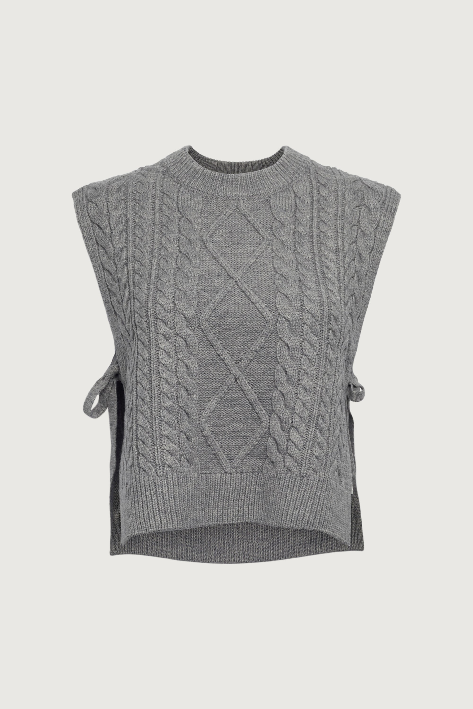 SLEEVELESS CABLE-KNIT VEST WITH TIES Free Shipping Top Quality