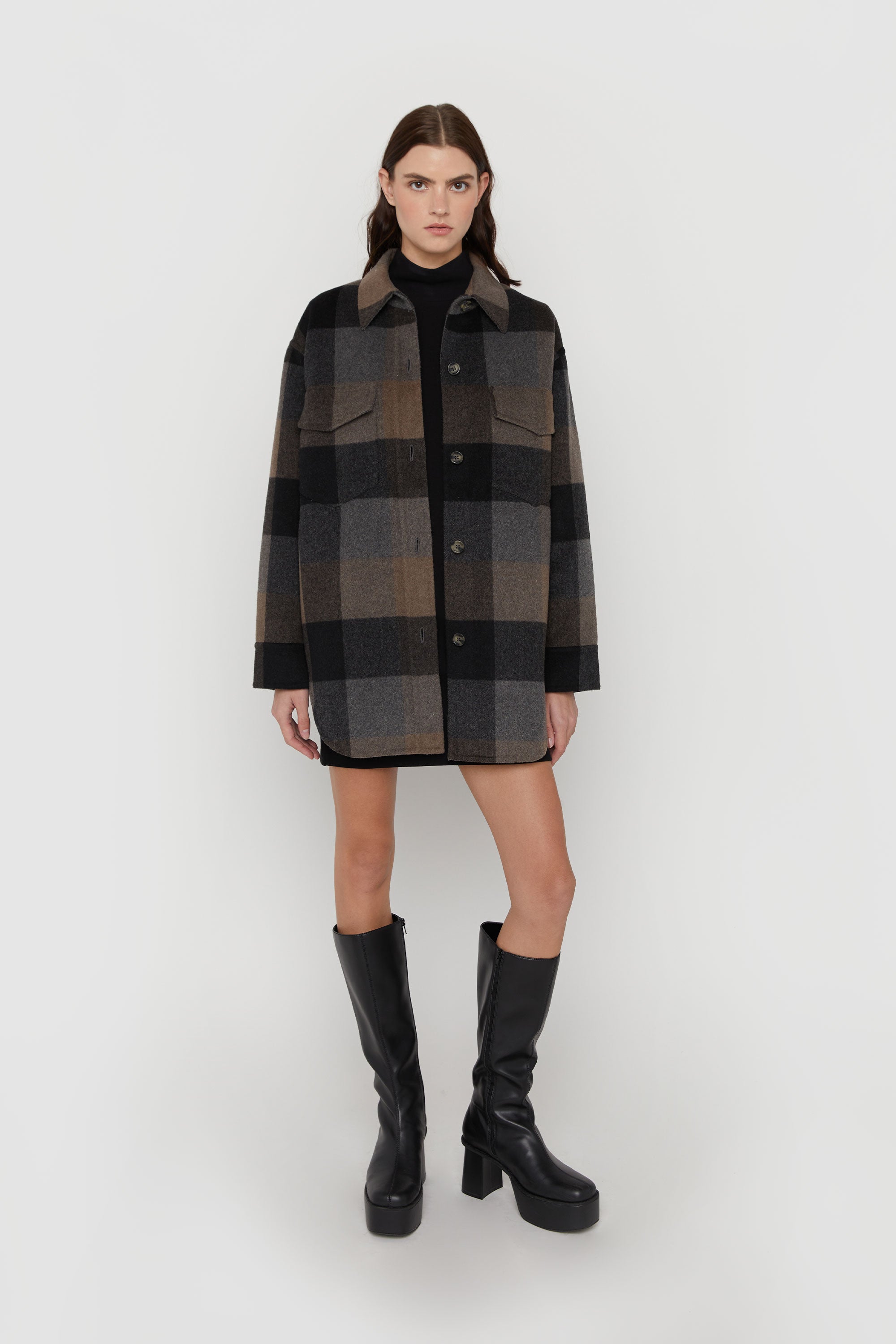 PLAID WOOL BLEND SHACKET Buy Cheap Big Discount