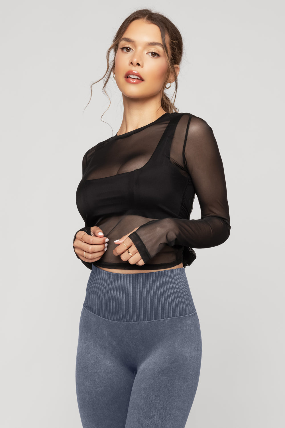 Bow Back Long Sleeve Mesh Top - Black Countdown Package Online