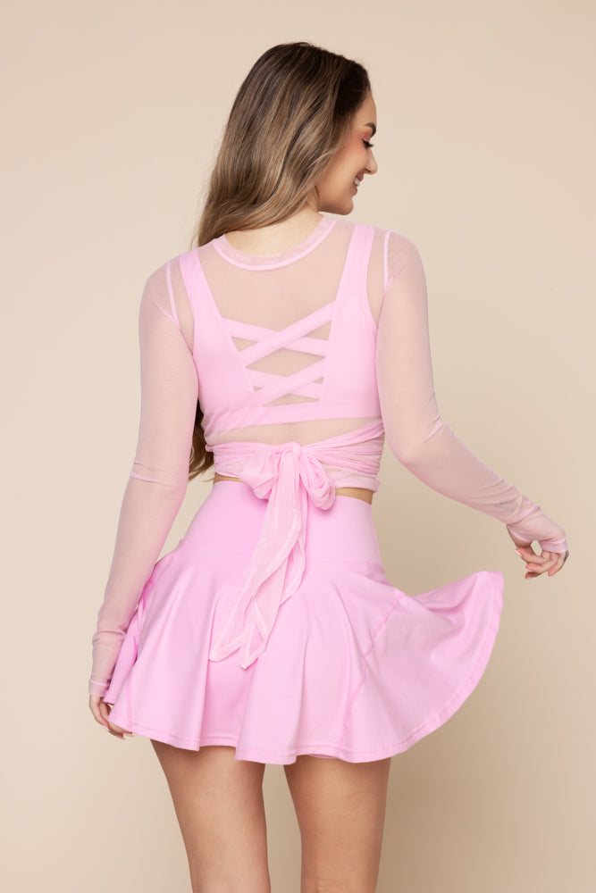 Bow Back Mesh Reversible Long Sleeve Top - Bubblegum Clearance Manchester Great Sale