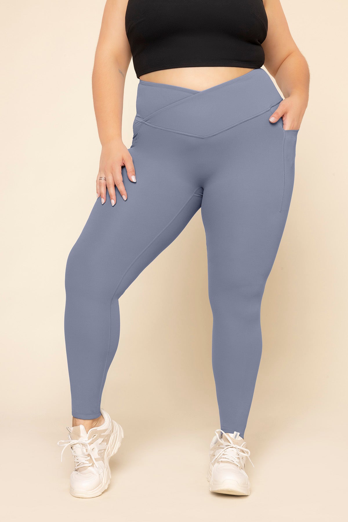 Crisscross Hourglass Leggings with Pockets - Blue Mist Buy Cheap Big Discount