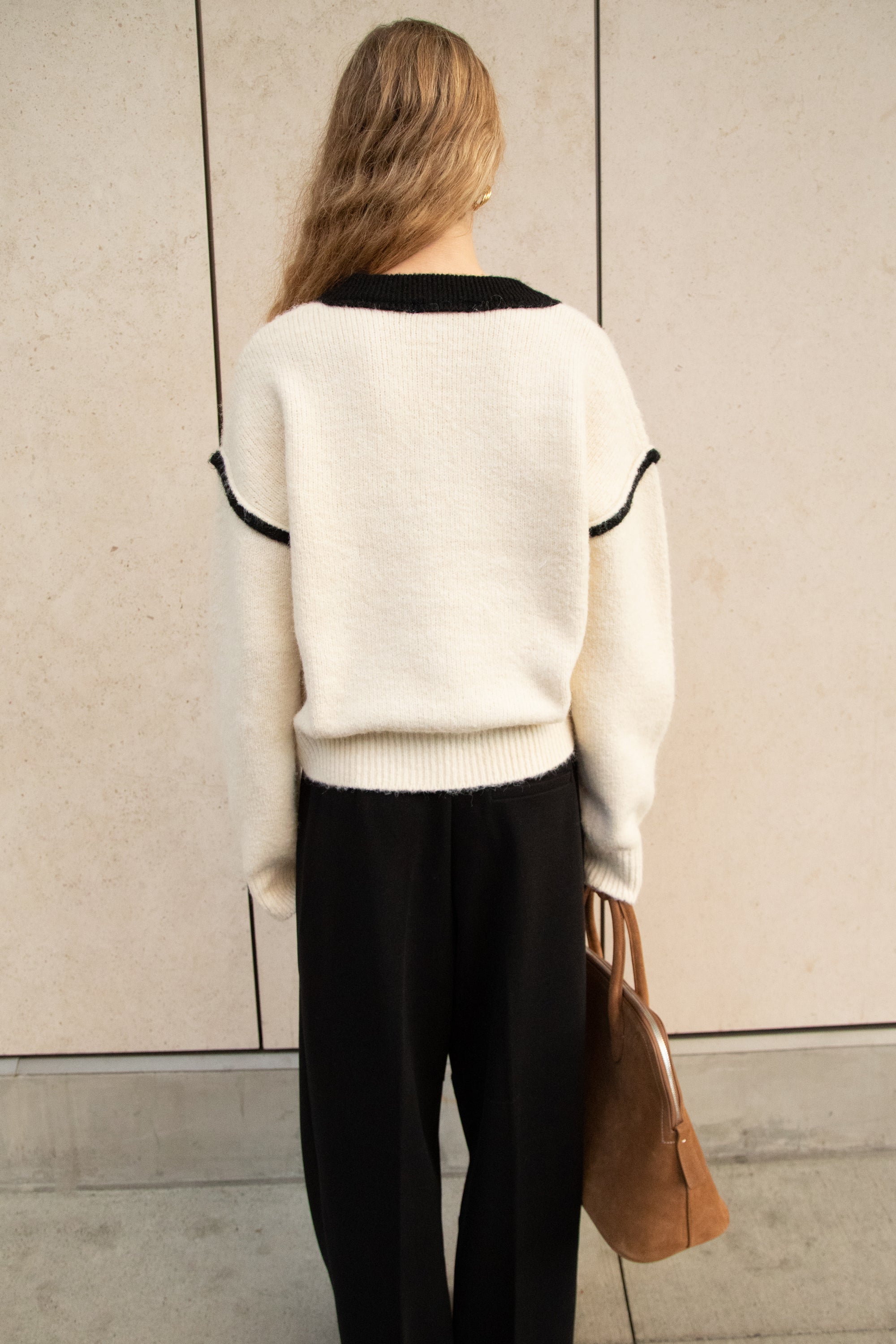 CROPPED CONTRAST V-NECK SWEATER Buy Cheap Order