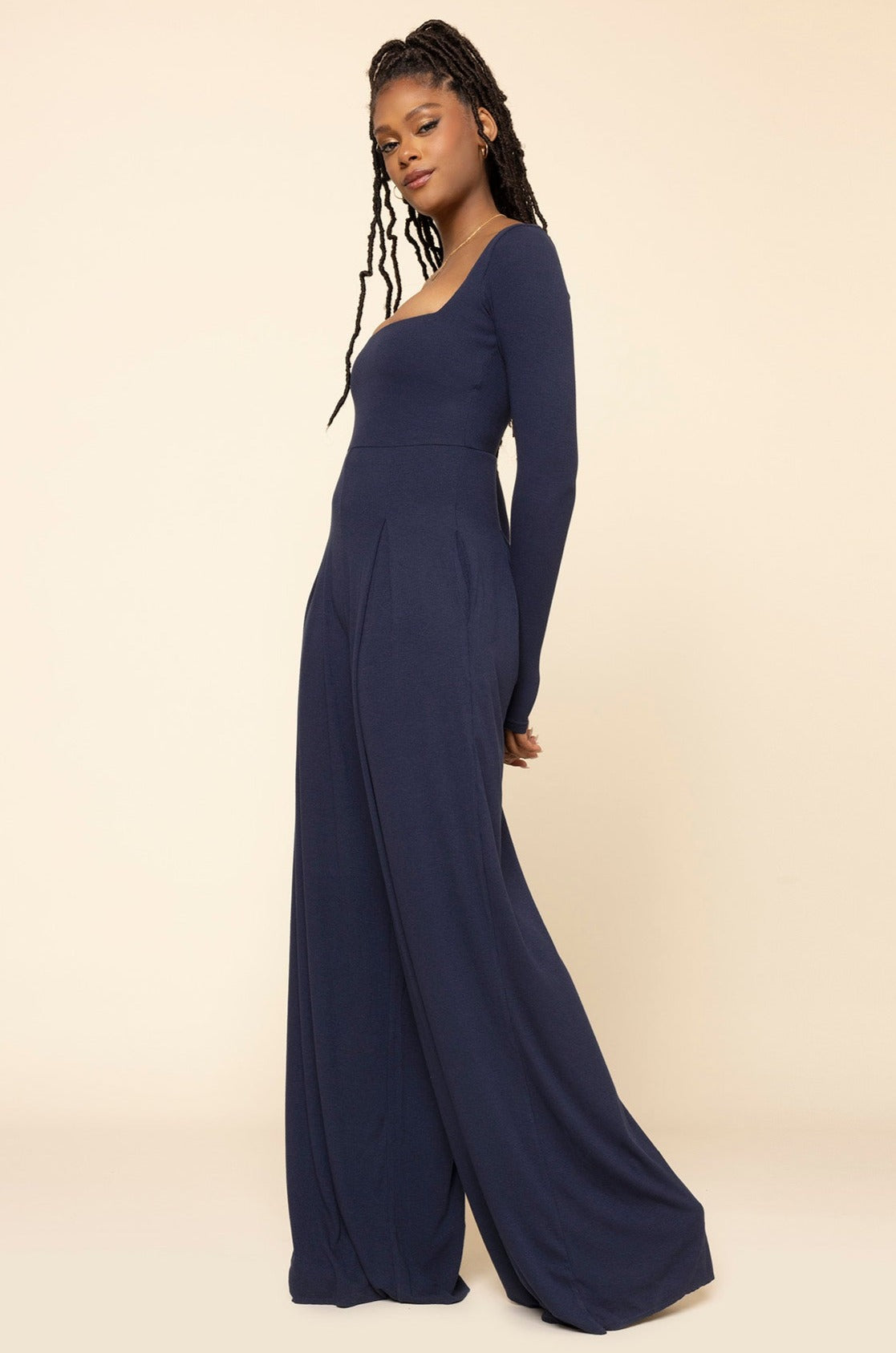 Go With The Flow Long Sleeve Jumpsuit - Cosmic Navy Clearance Largest Supplier